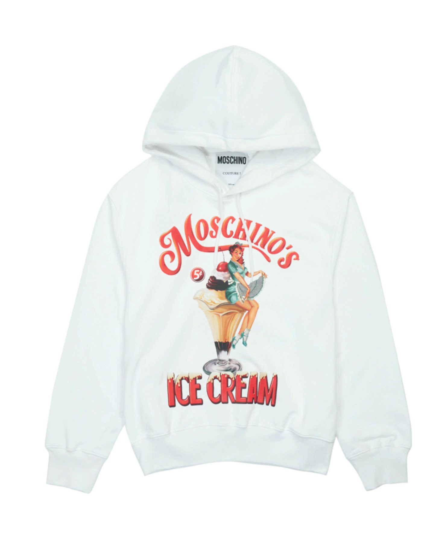 Moschino Hoodie Couture! Kapuzen Sweatshirt Retro Pinup Girl Ice Cream (1-tlg) Retro-inspirierte Pin-up-Grafik Girl 5¢ Printdetail