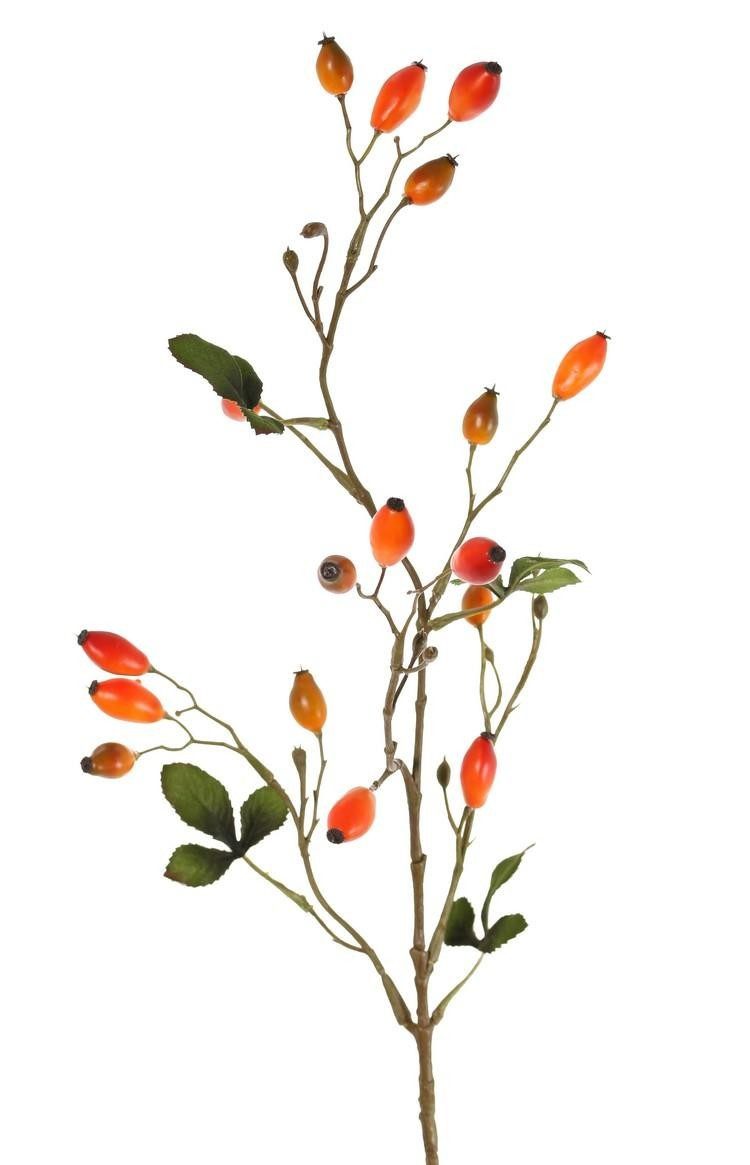Kunstzweig Künstlicher Heckenrosen Zweig ZERBST mit Hagebutten, orange-rot, 80cm Hagebutte (Heckenrose), artplants