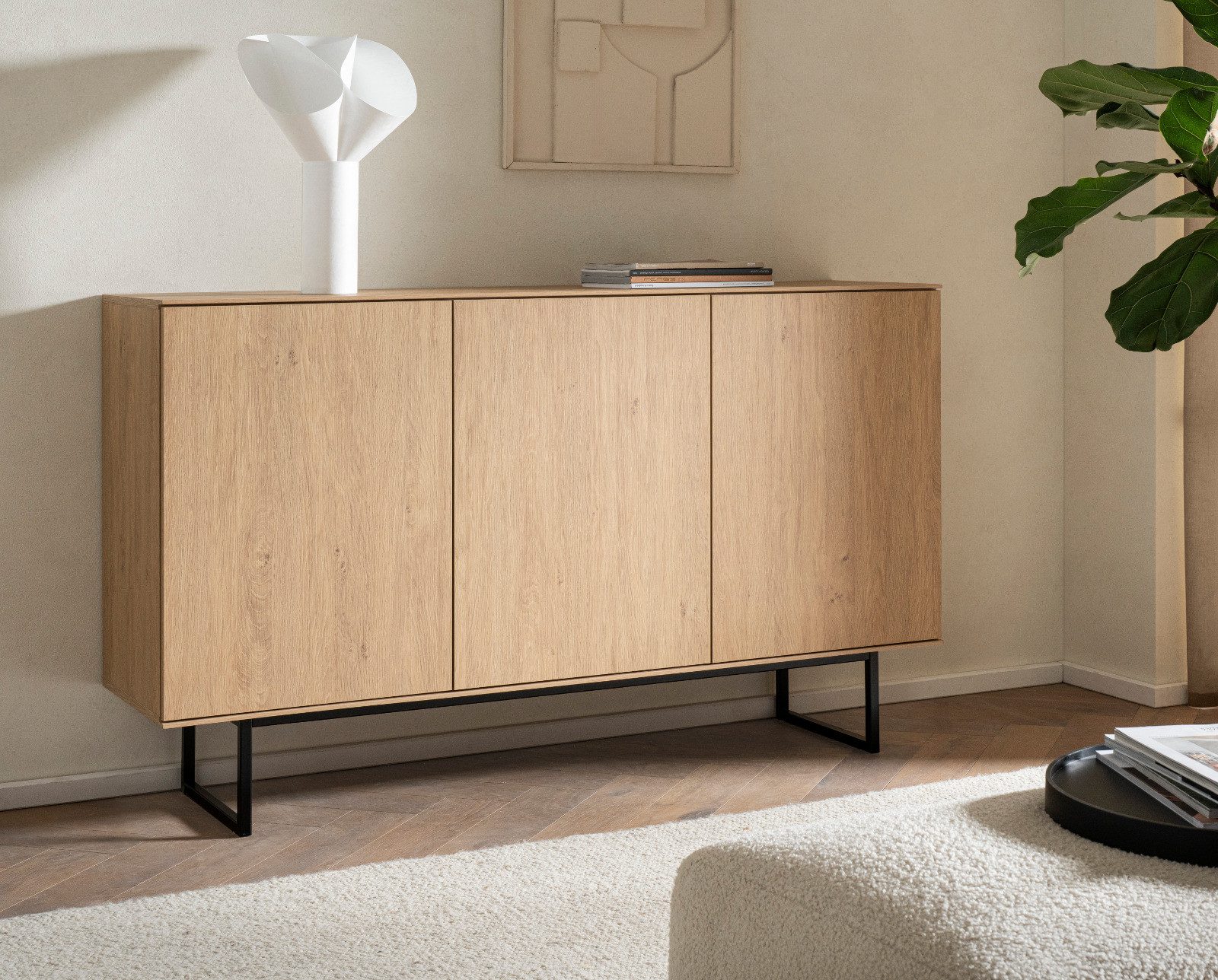 Furn.Design Sideboard Breda (Kommode in Stone Eiche Dekor, 3-türig, 150 x 90 cm), mit Push-To-Open-Funktion