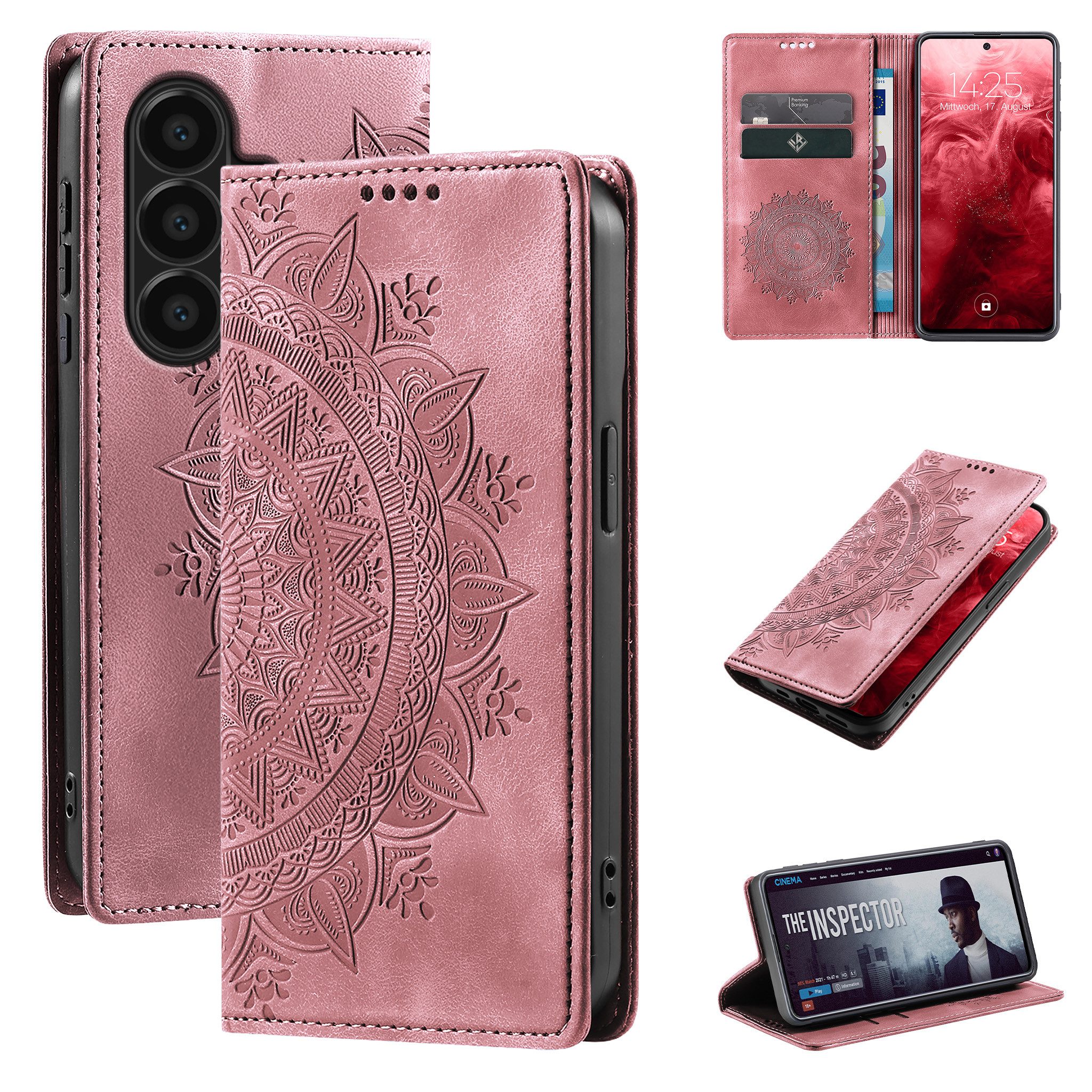 Tec-Expert Handyhülle Mandala Hülle Cover für Samsung Galaxy A57 5G 6.7 Zoll, 6.7, Klapphülle Case Tasche mit Kartenfächern und RFID Schutz