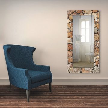 Artland Dekospiegel Braune Steinwand, gerahmter Ganzkörperspiegel, Wandspiegel, mit Motivrahmen, Landhaus