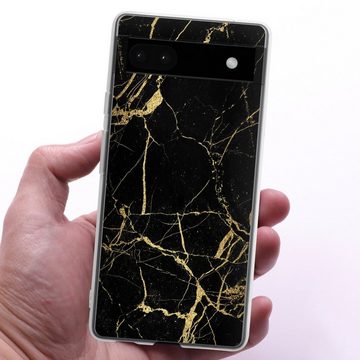 DeinDesign Handyhülle Marmor schwarz Muster BlackGoldMarble Look, Google Pixel 6a Silikon Hülle Bumper Case Handy Schutzhülle