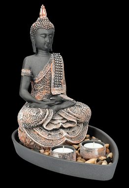 Figuren Shop GmbH Teelichthalter Buddha Figur - Deko Set mit 2 Teelichthaltern - Dekoschale Dekoration