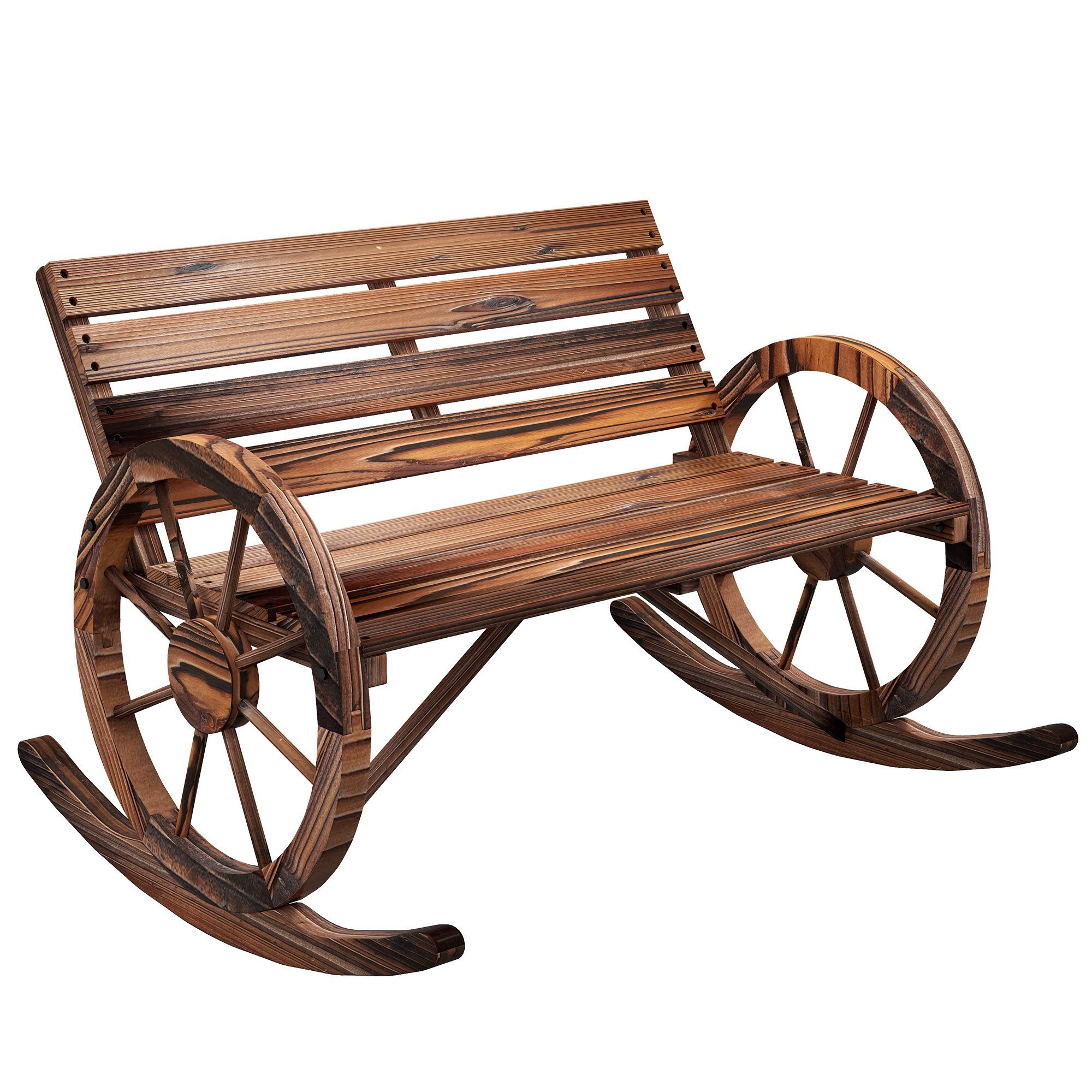 Outsunny Schaukelstuhl Schaukelbank aus Holz, Schwingbank mit Armlehne