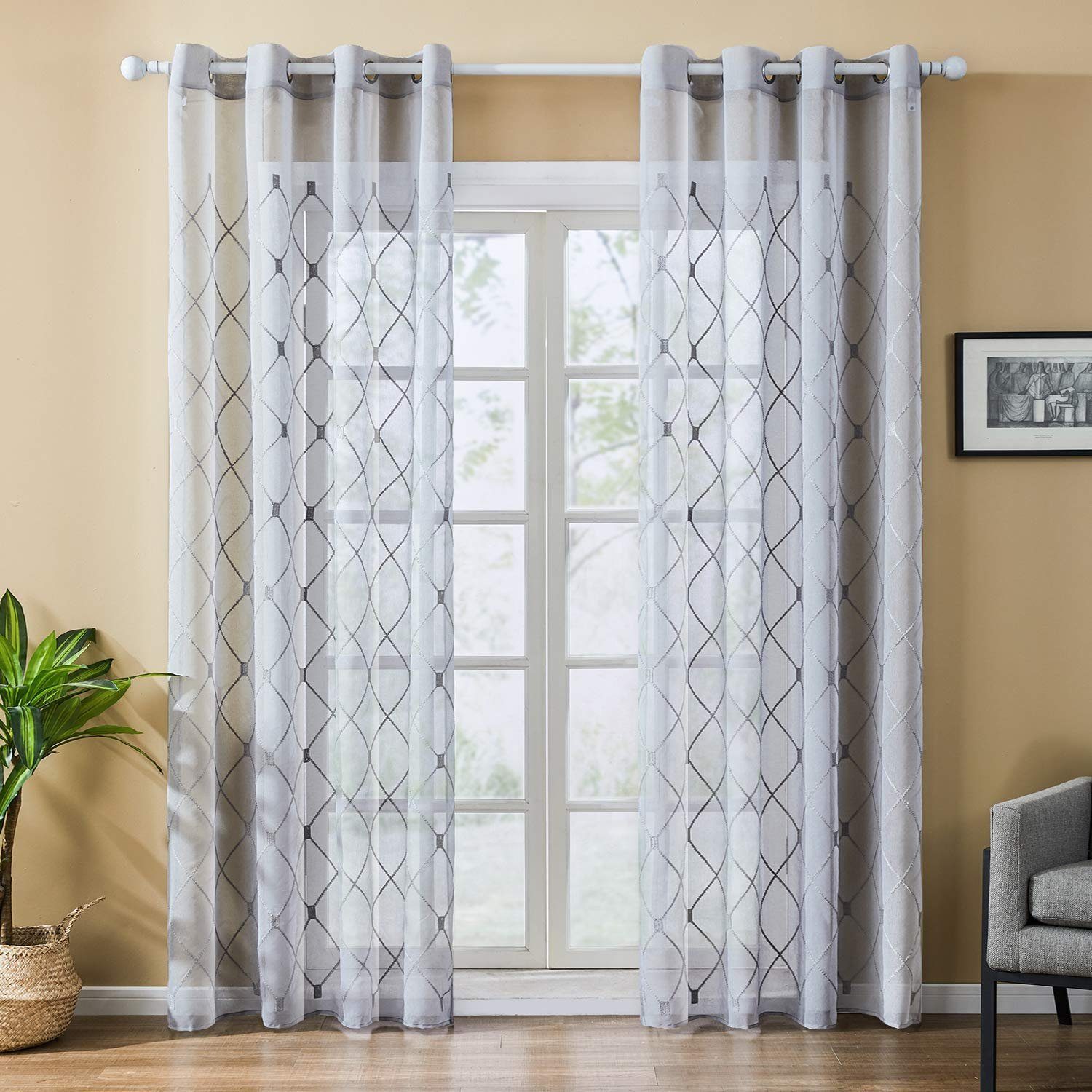 Gardine, HOMEIDEAS, Ösen (2 St), halbtransparent, Polyester, geometrische  Linien | Fertiggardinen