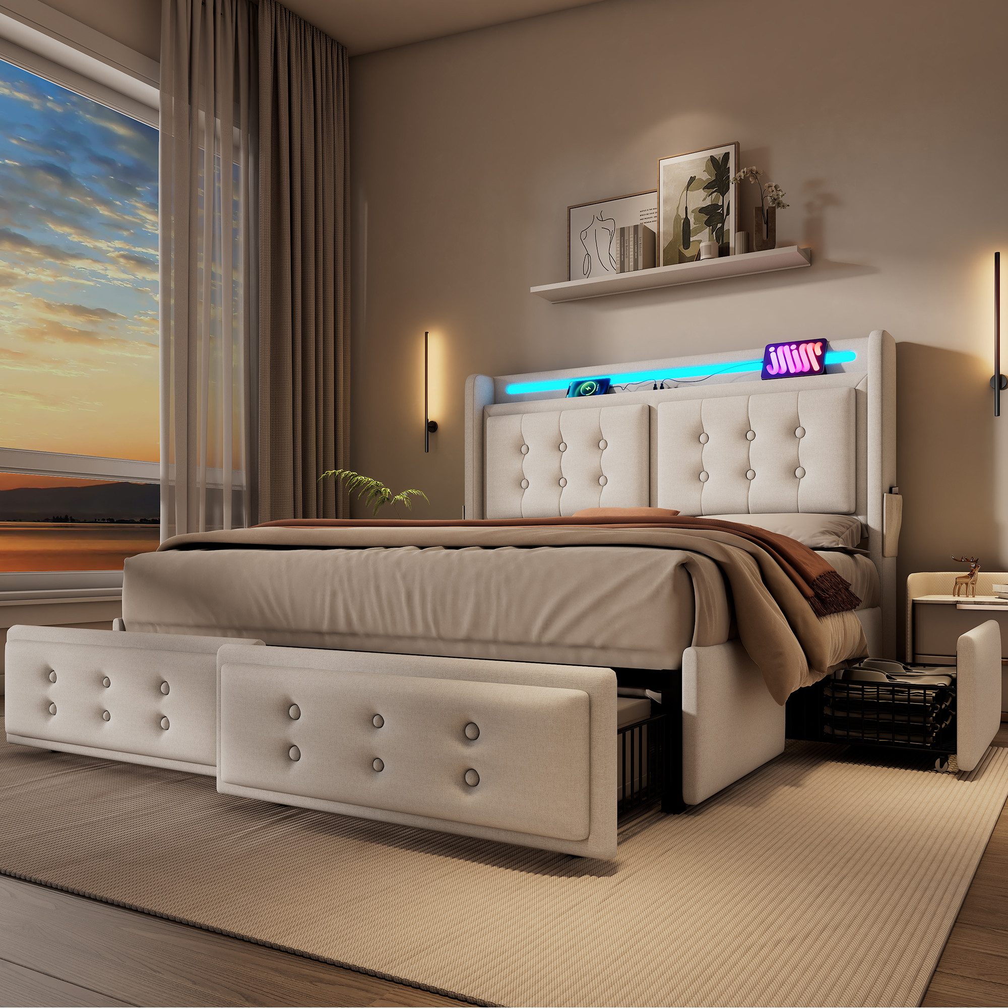 HAUSS SPOLE Polsterbett 140x200cm mit Led-Kopfteil, günstig online kaufen