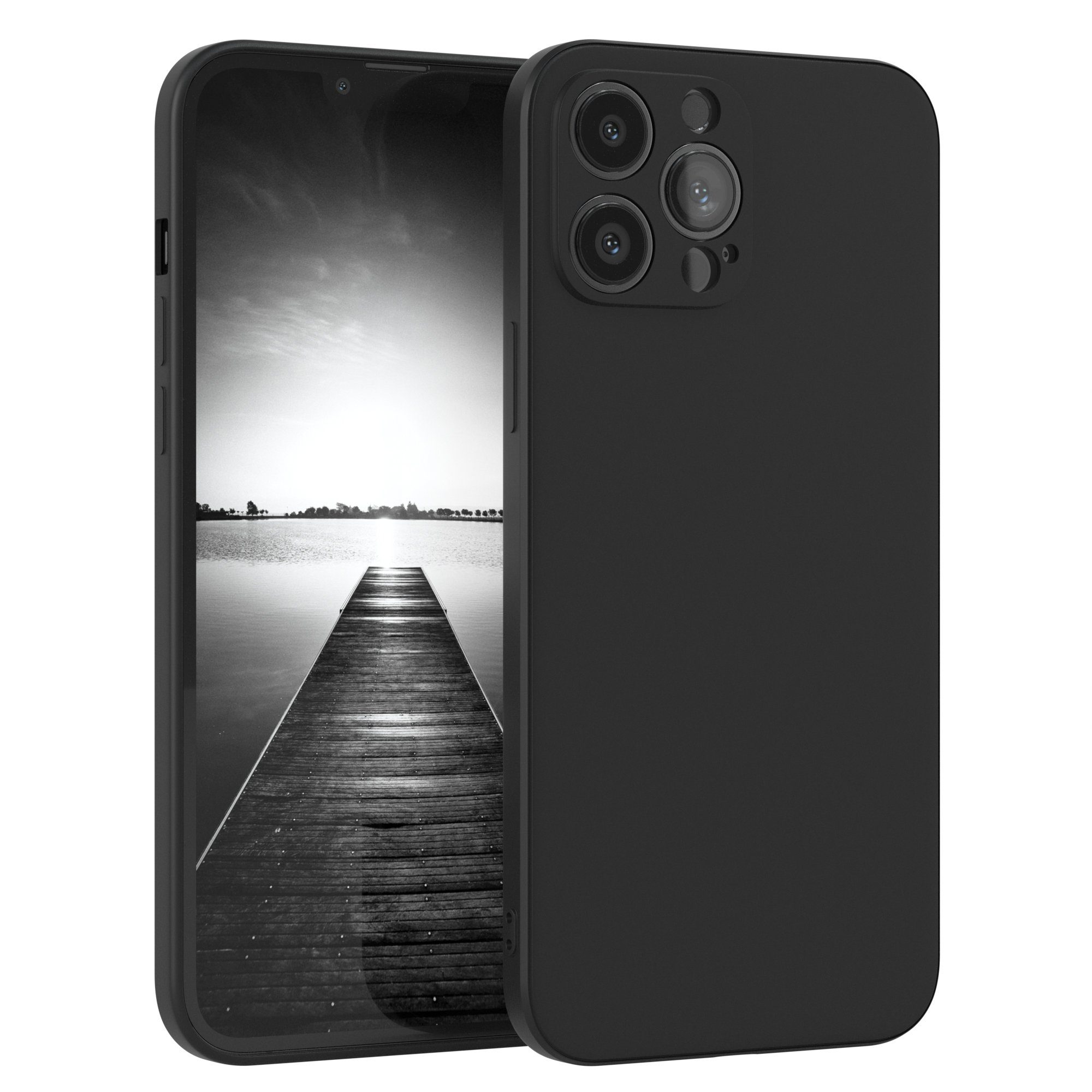 EAZY CASE Handyhülle für Apple iPhone 13 Pro Max Hülle Silikon 6,7 Zoll, Silikon Schutzhülle mit Kameraschutz kratzfest Back Cover Etui Schwarz
