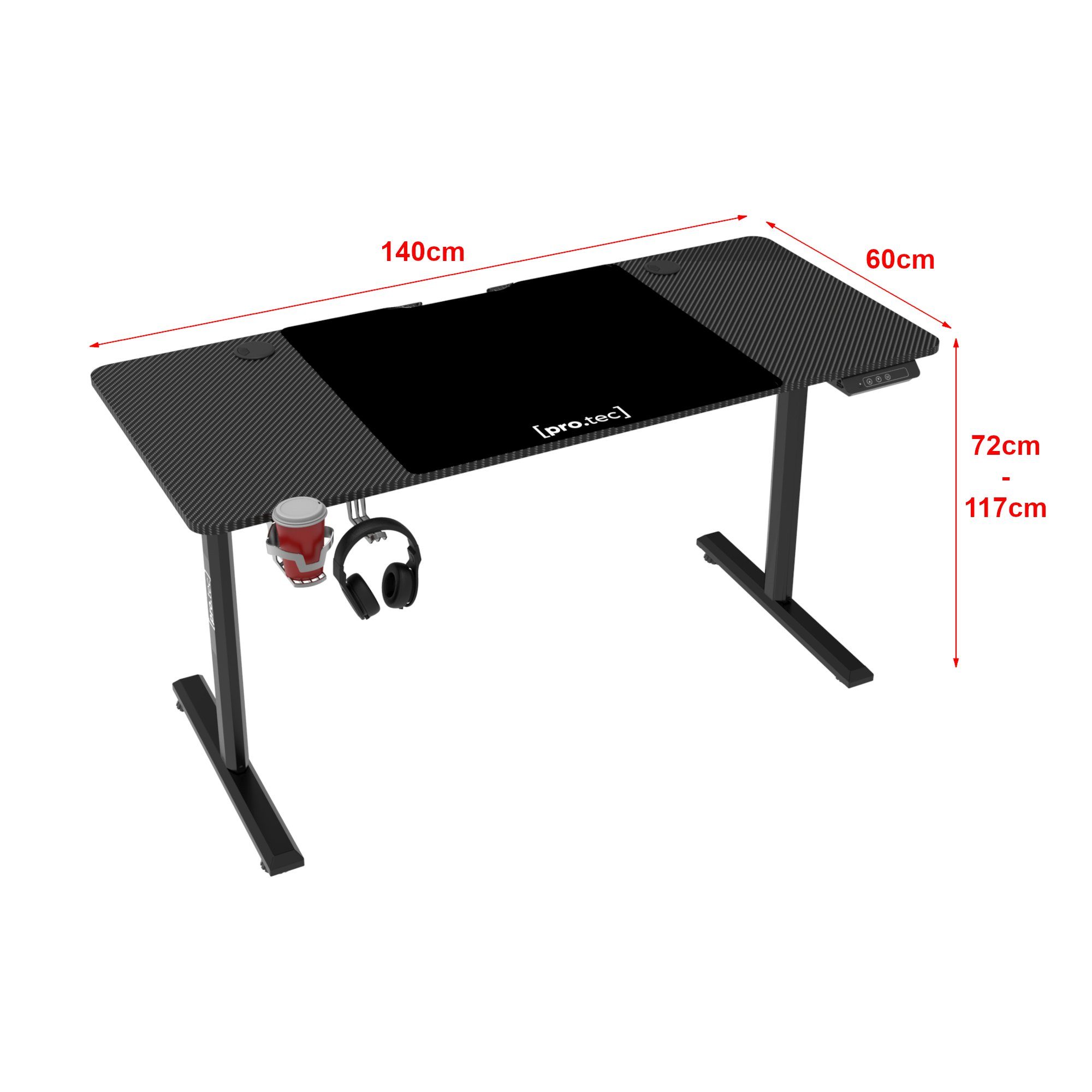 Tisch x pro.tec Computertisch, »Hayward« | cm 140 höhenverstellbar | 60 Schwarz Schwarz Schwarz Schwarz