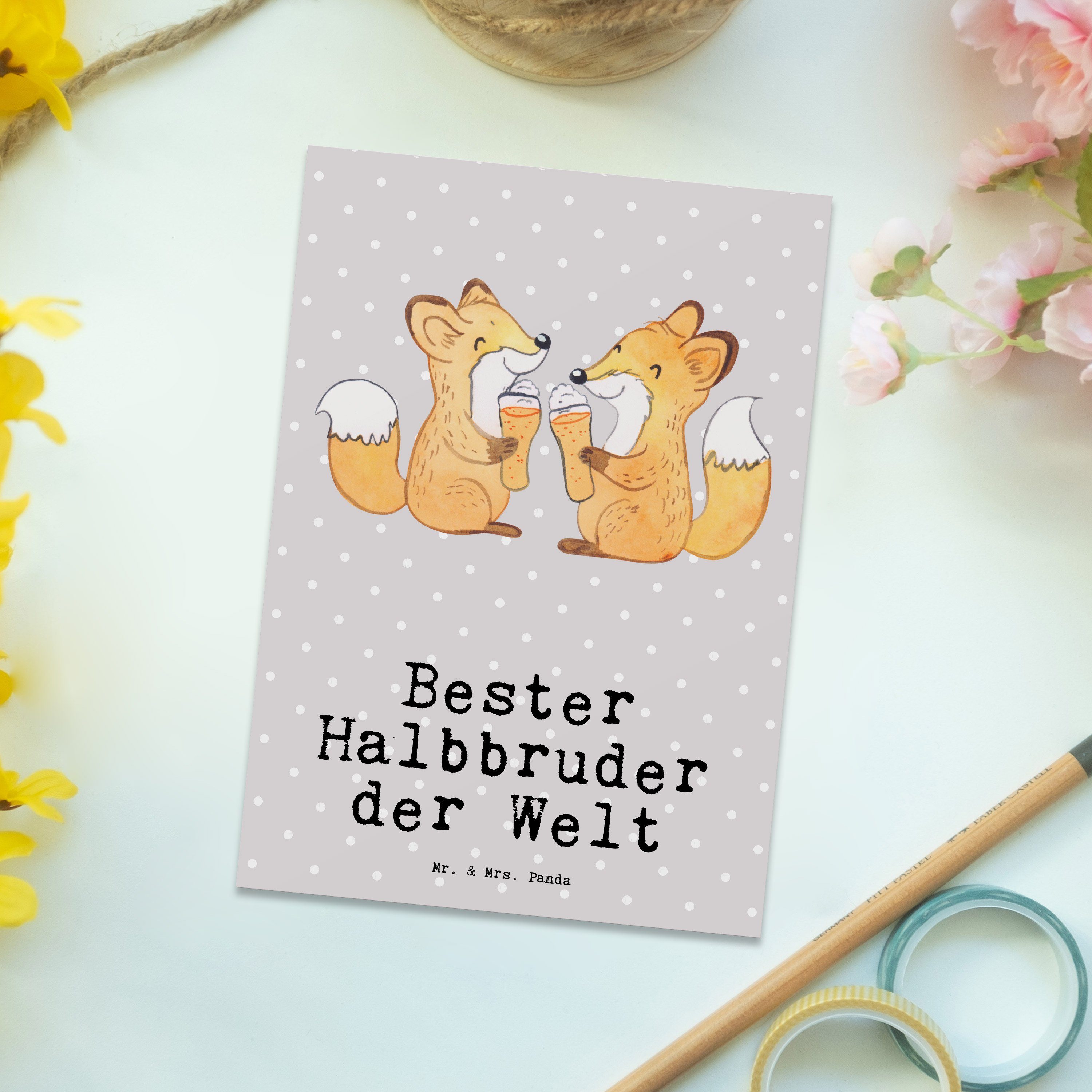 Mr. & Mrs. Panda Postkarte Geschenk, Fuchs Dankeskar Bester Pastell - der Grau - Halbbruder Welt