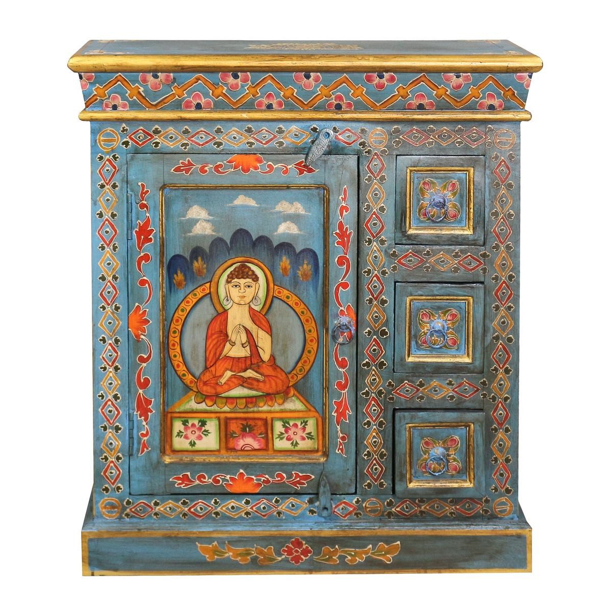 Oriental Galerie Mehrzweckschrank Tibet Wandschrank Sherab Blau 69 cm