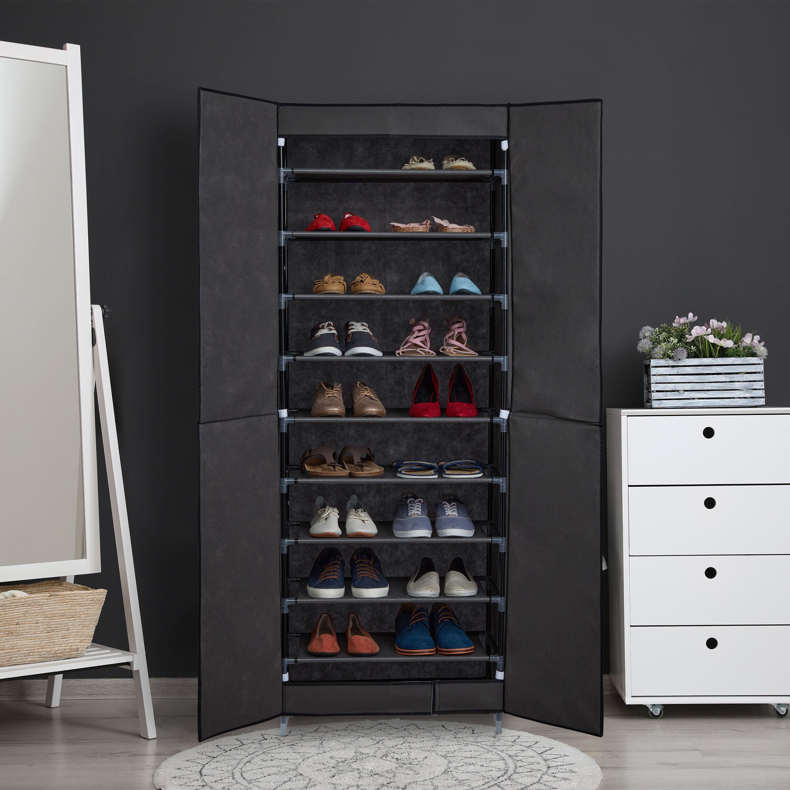 relaxdays Stoffschrank Schuhschrank Stoff 30 Paar Schuhe Anthrazit günstig online kaufen