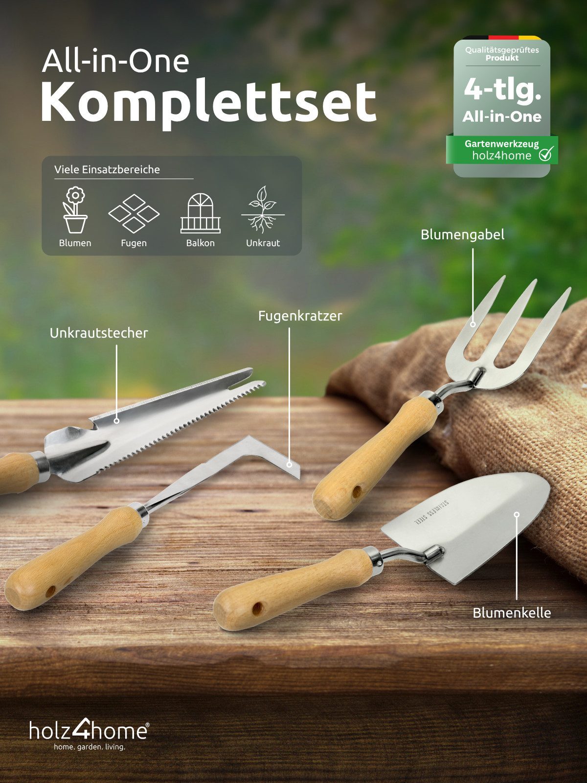 holz4home® Gartenpflege-Set Gartenwerkzeug Set 4-tlg. I günstig online kaufen