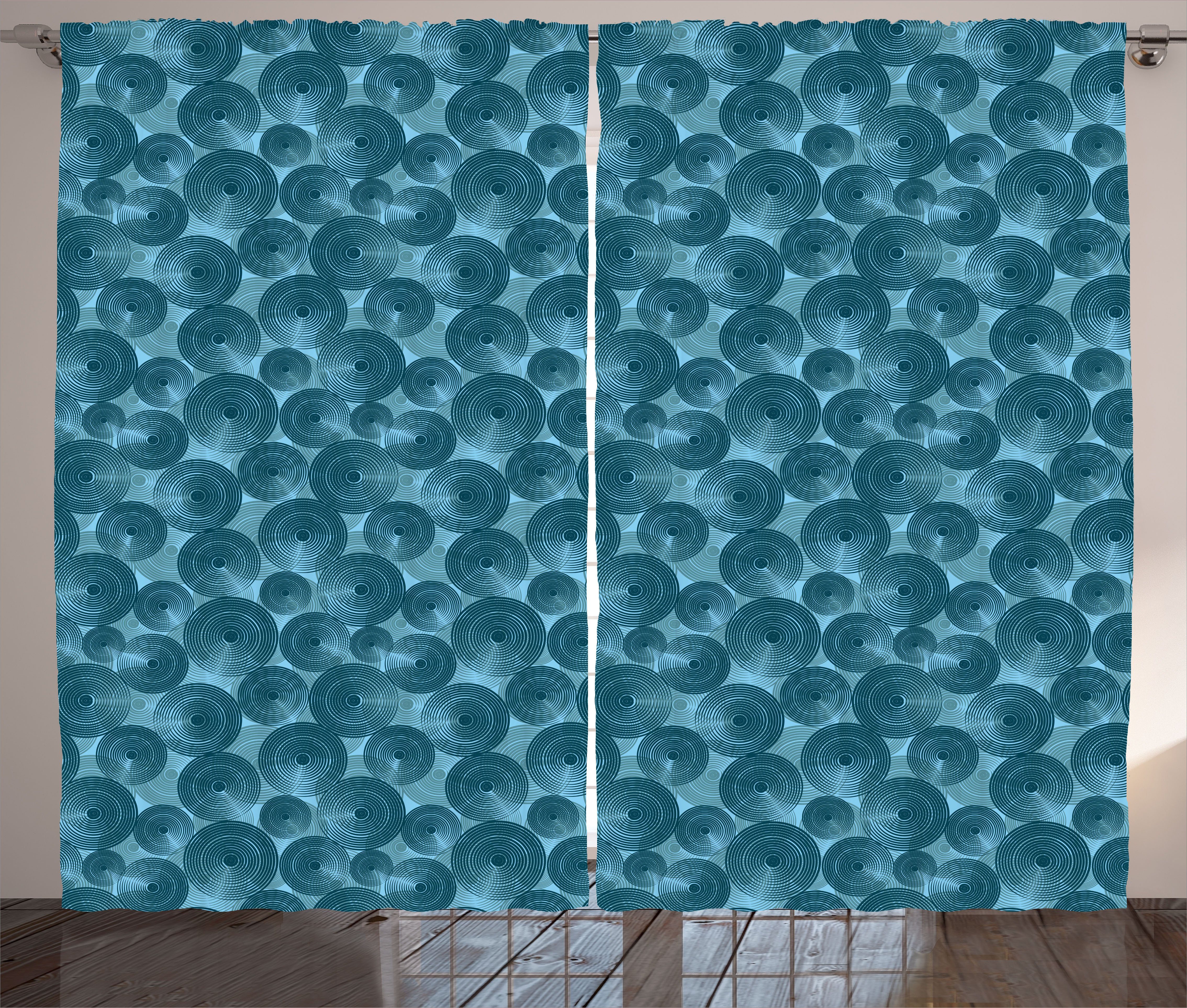 Gardine Kräuselband und Tile Blau Abgerundete Schlafzimmer Abakuhaus, mit Haken, Schlaufen Kreis-Punkte Vorhang