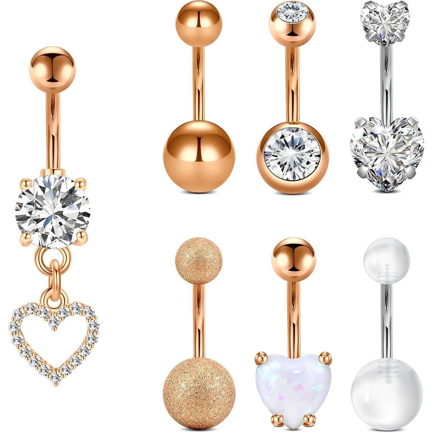 Bauchnabelpiercing-Set Bauchnabelpiercing Set Chirurgenstahl Silber Rosegold Zirkonia 10mm