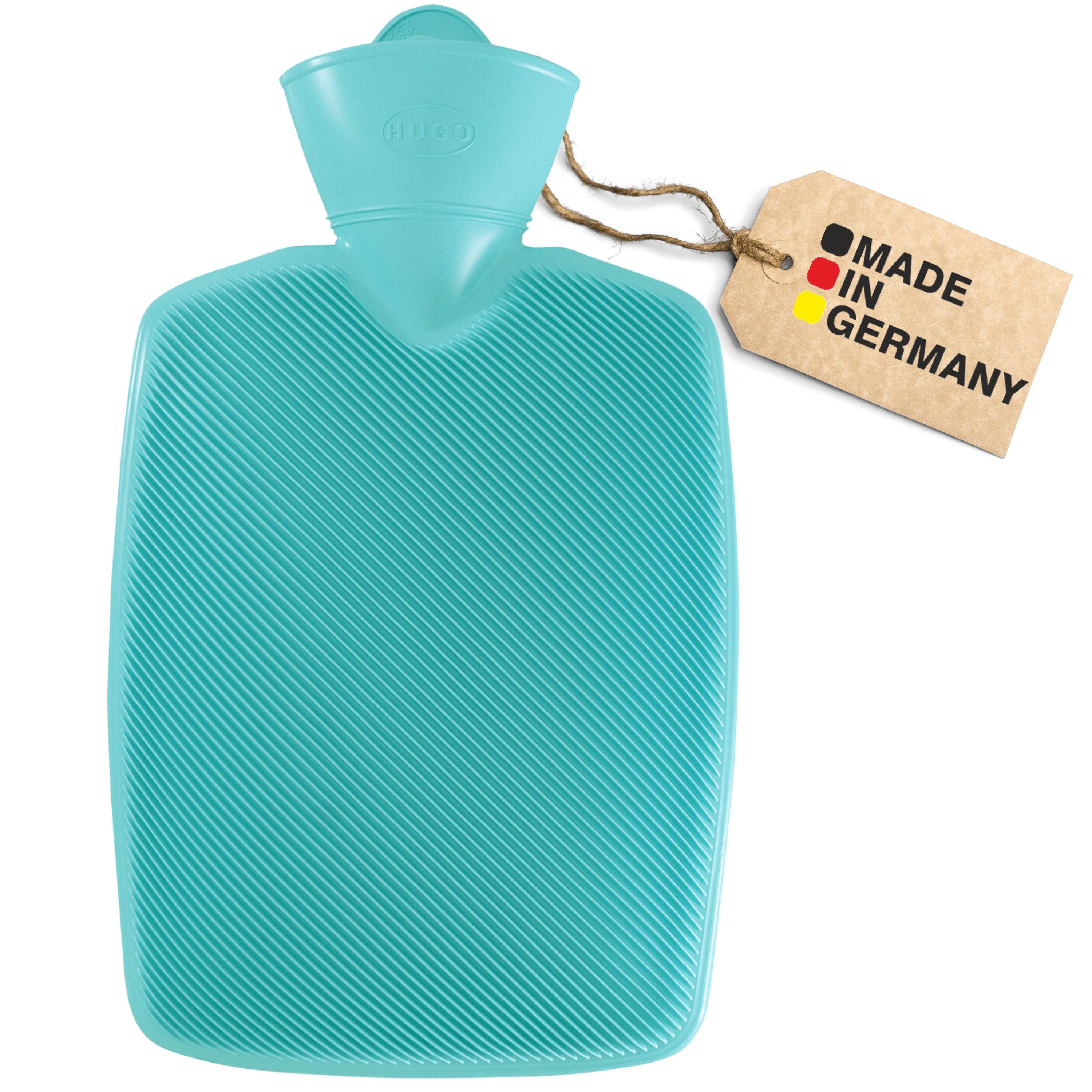 Hugo Frosch Wärmflasche Klassik 1,8 l Halblamelle Made in Germany, Mint - langlebige, auslaufsichere Bettflasche mit XL-Haltelasche