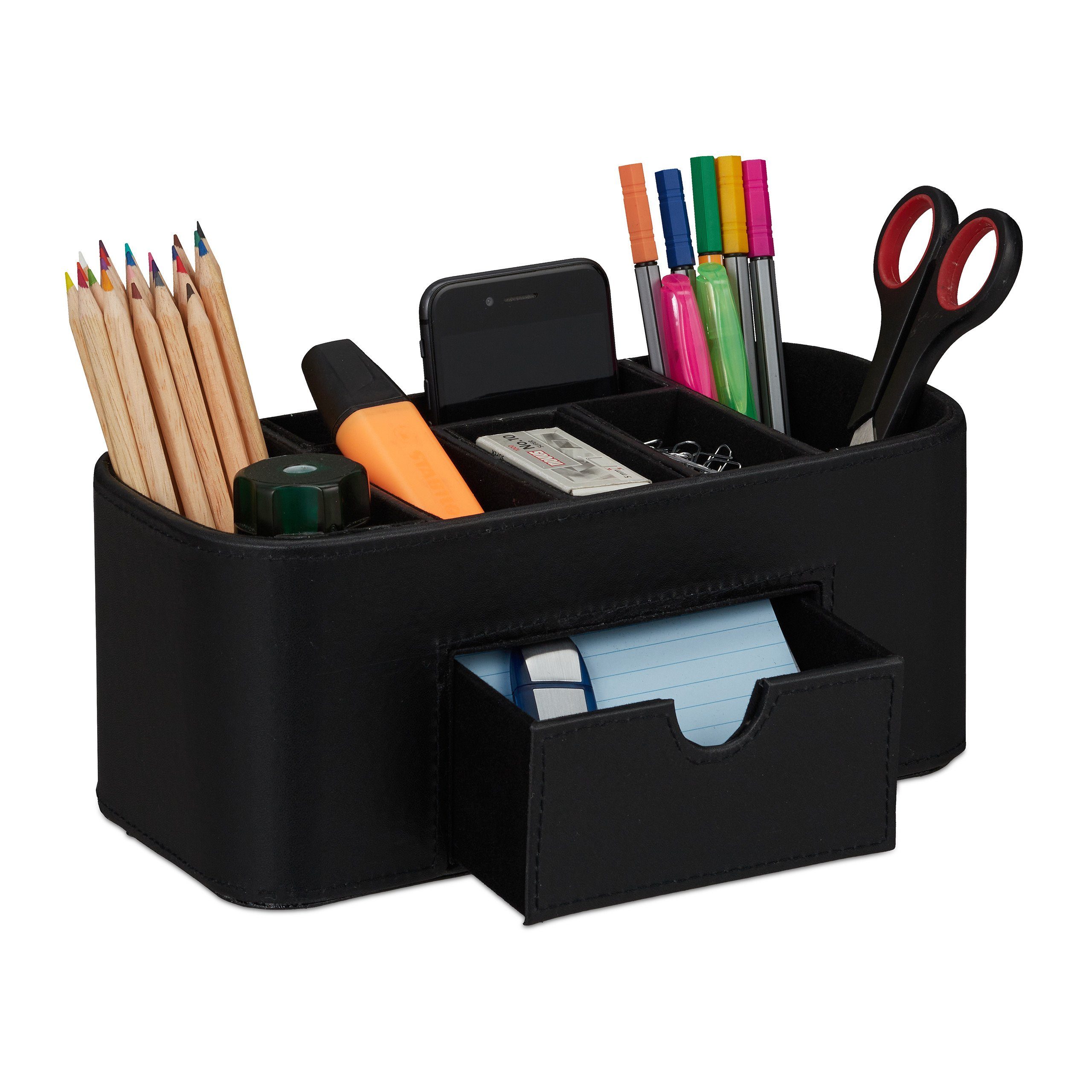 relaxdays Organizer Stiftehalter in Lederoptik, schwarz