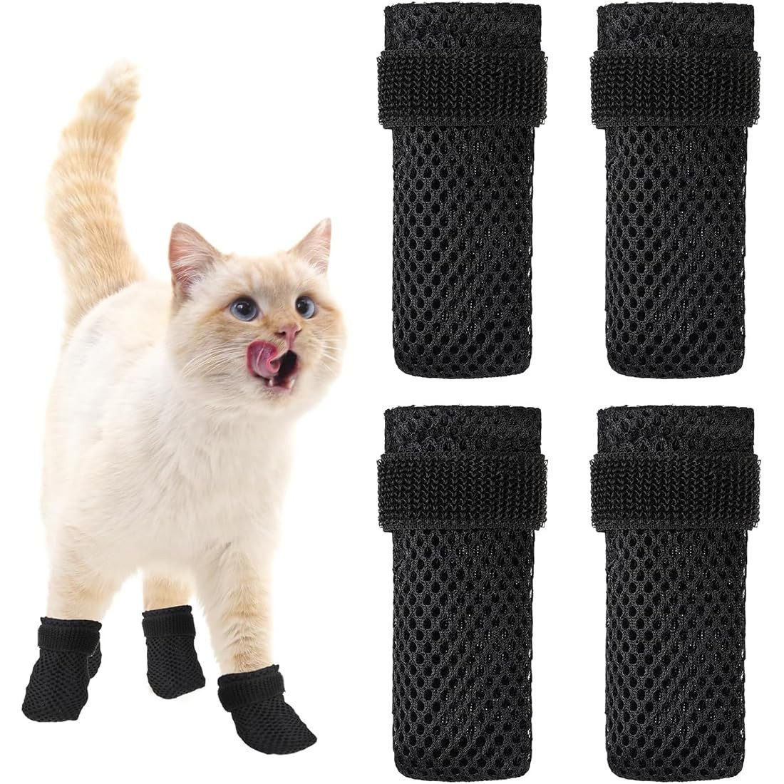 Ledander Pfotenschutz Verstellbare Katzenpfotenschützer, atmungsaktive Katzenschuhe/-socken, (4-tlg), kratzfeste Katzenstiefel für Katzen beim Baden und Krallenschneiden