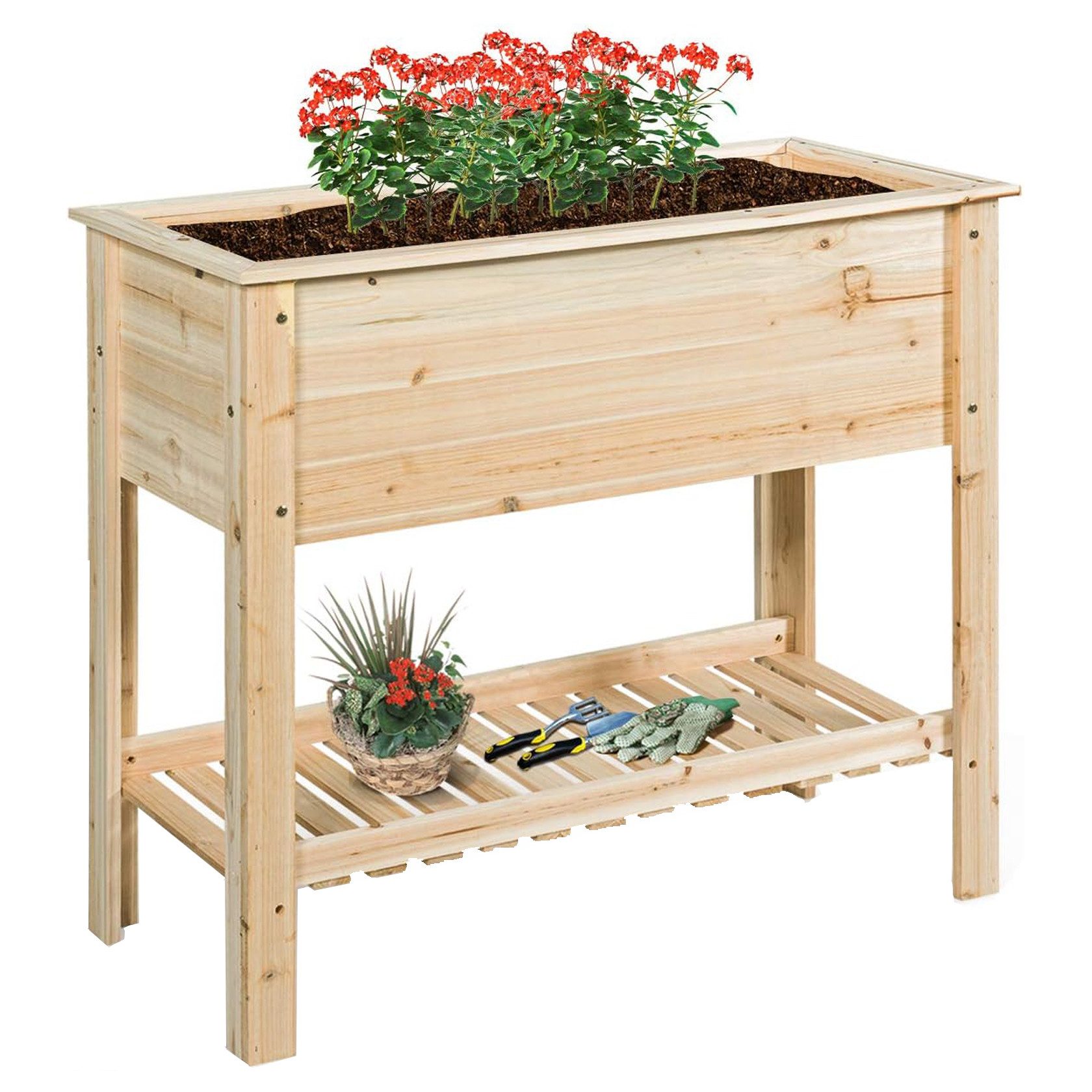 KOMFOTTEU Hochbeet Blumenkasten, aus Tannenholz, 92 x 41 x 81 cm