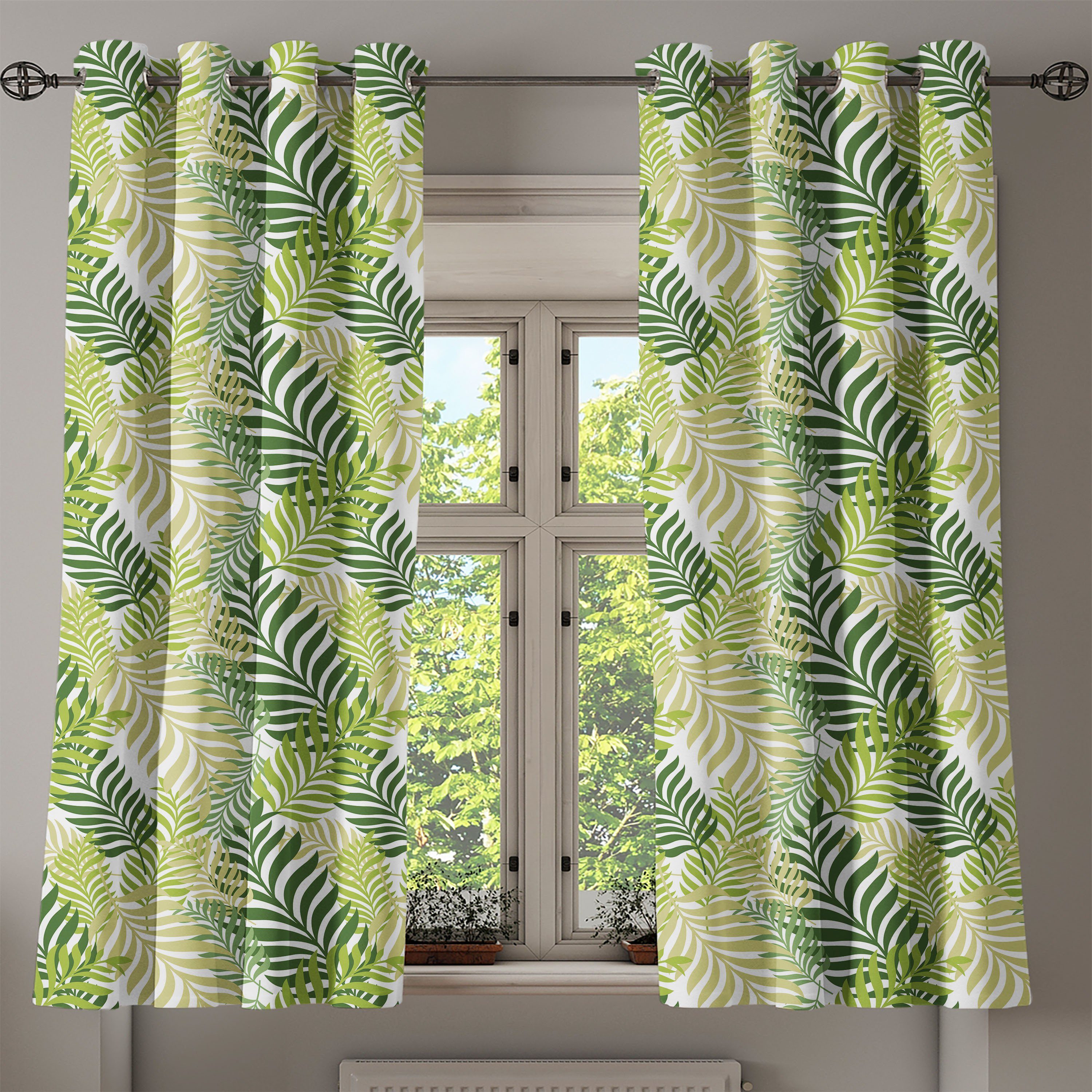für Schlafzimmer Abakuhaus, Gardine Dekorative Palmen Wohnzimmer, 2-Panel-Fenstervorhänge Frühling exotische Tropic