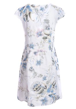 PEKIVESSA Sommerkleid Leinenkleid knielang kurzarm (Einzelartikel, 1-tlg) mit Blumenmuster