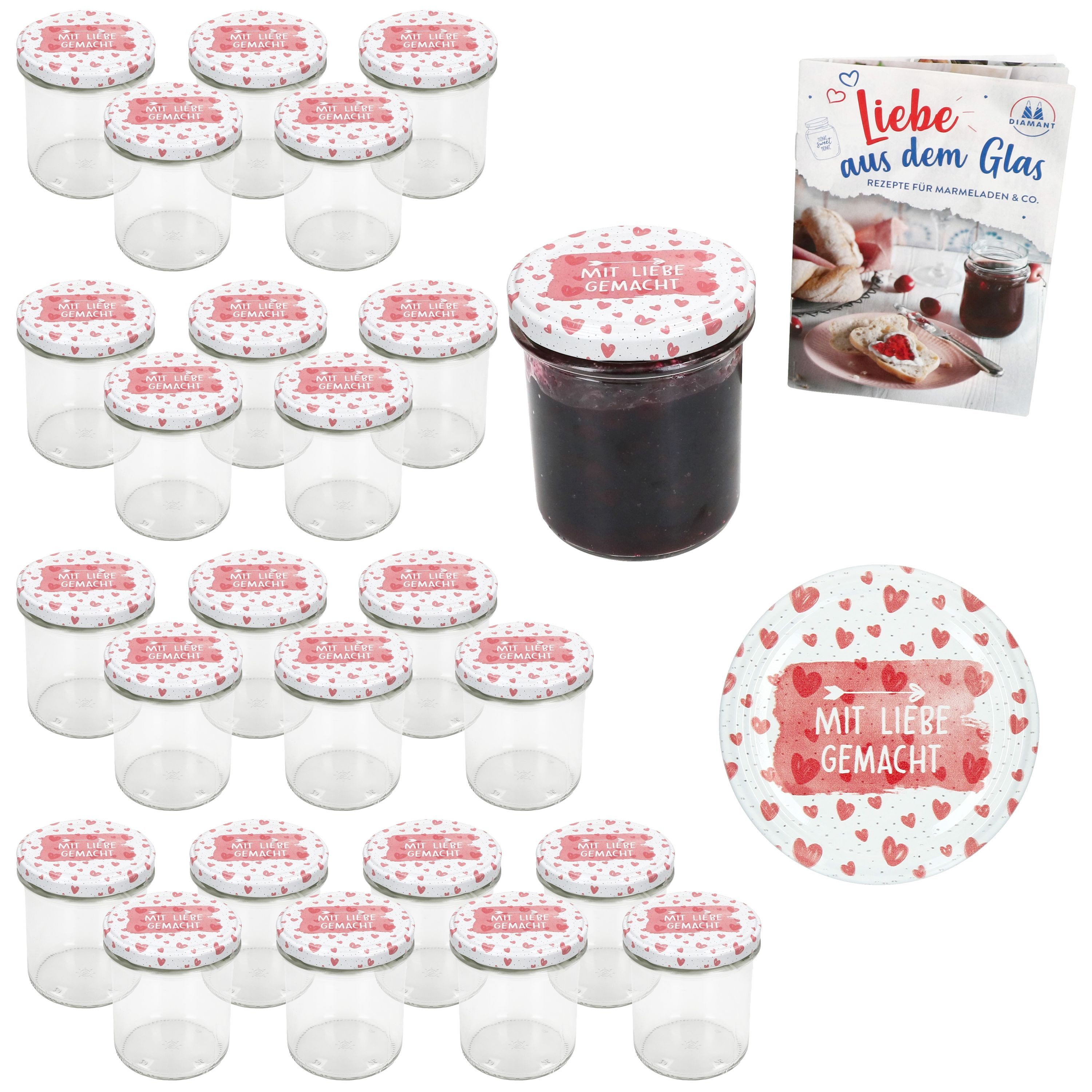 MamboCat Einmachglas 25er Set Sturzglas 350ml Einmachglas Mit Liebe gemacht Deckel, Glas