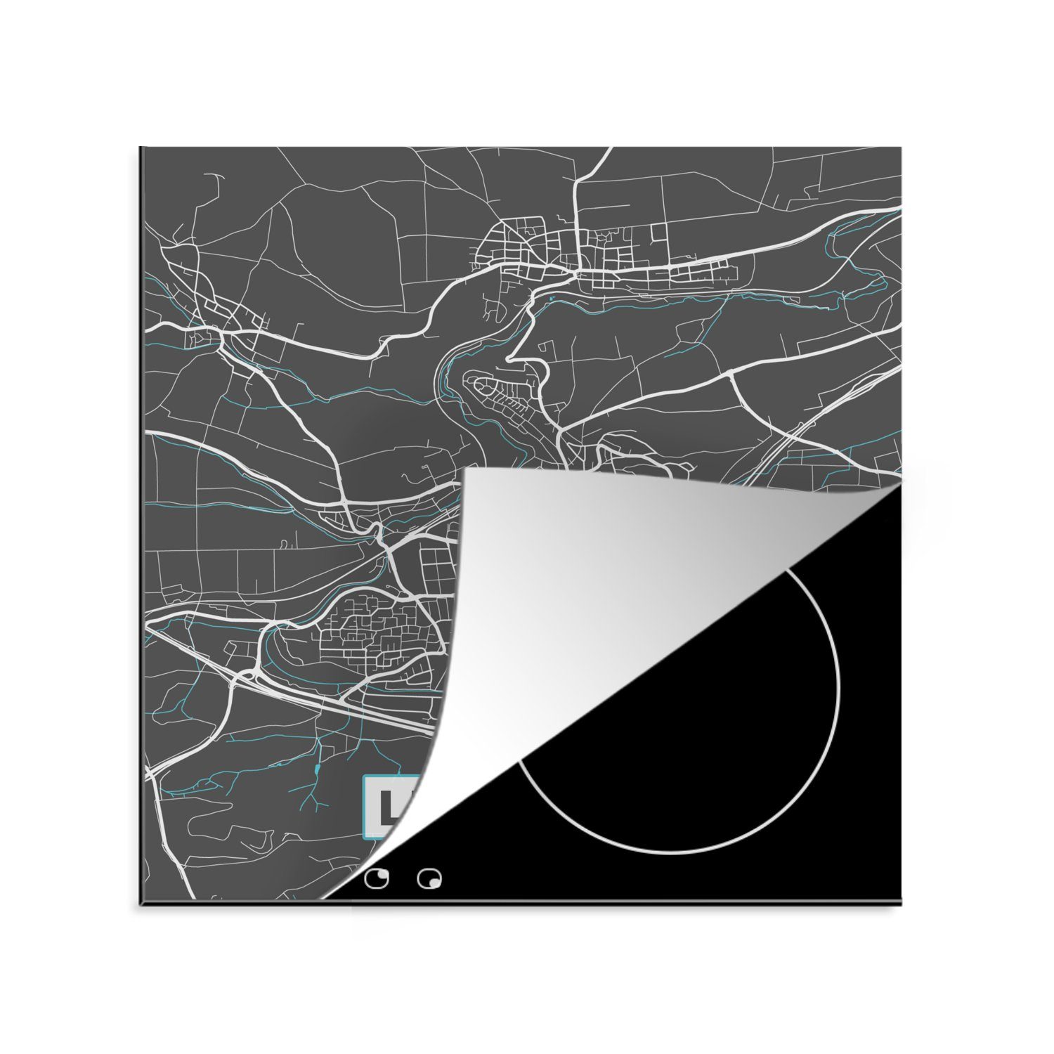 Leonberg MuchoWow Arbeitsplatte tlg), cm, Stadtplan für Karte Vinyl, - küche Deutschland, (1 Ceranfeldabdeckung, 78x78 Blau - - - Herdblende-/Abdeckplatte