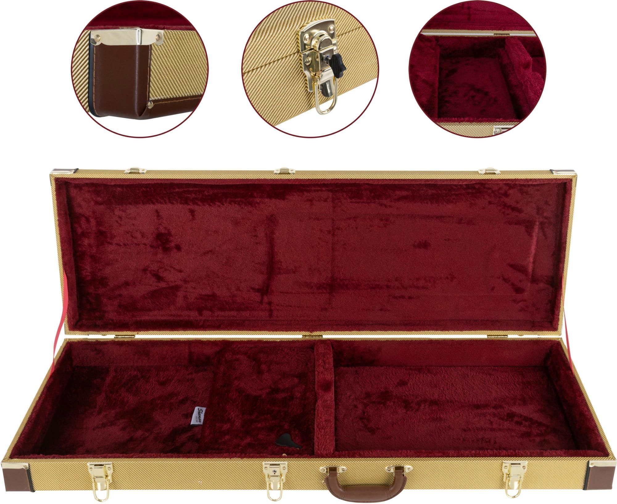 Shaman E-Gitarren-Koffer EGHCRT-1122TW Hardcase E-Gitarre Tweed, 0 Rollen, Gitarrenkoffer mit großem Zubehörfach - verschließbares Gitarrencase