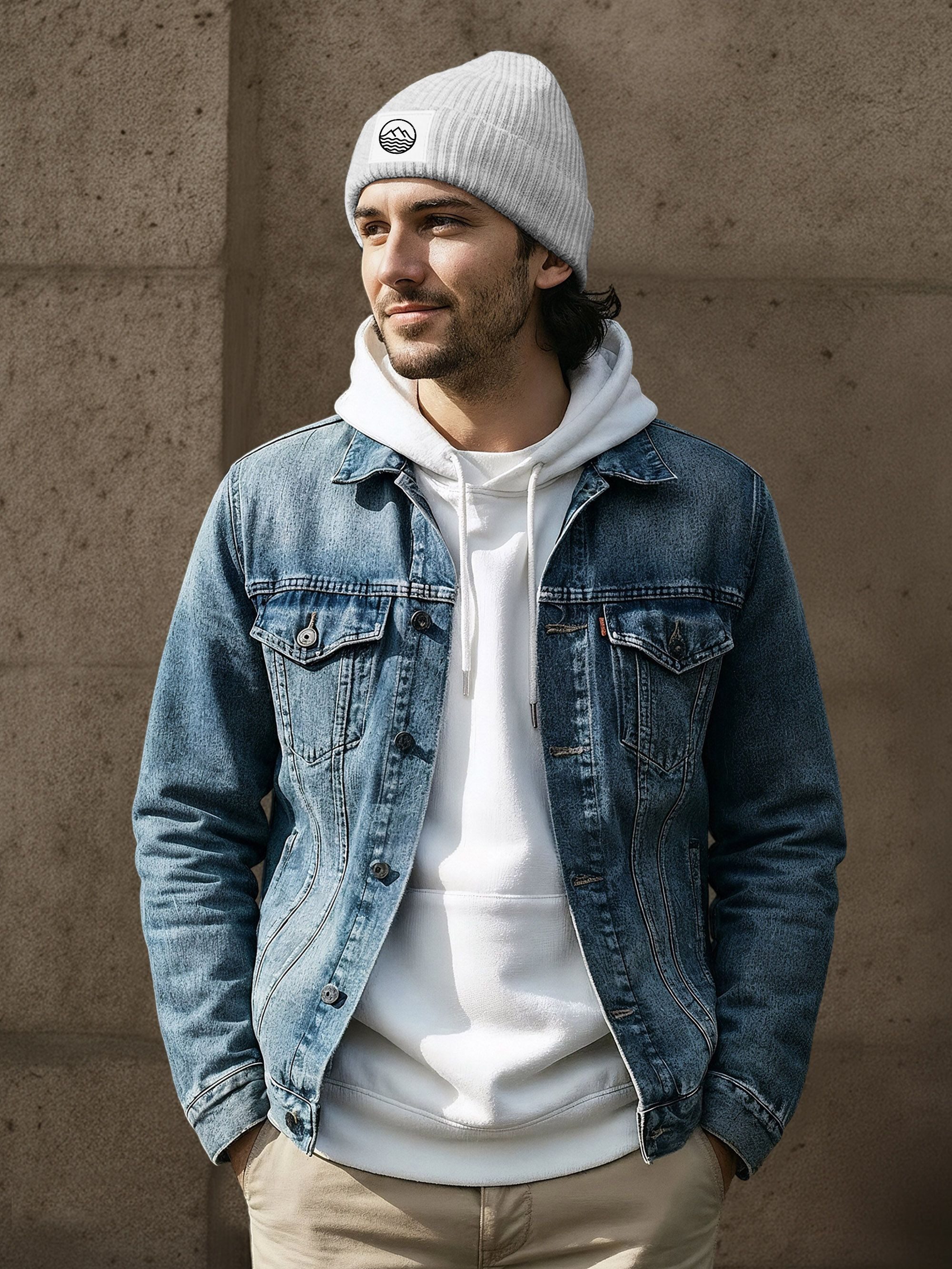 Neverless Strickmütze Herren Beanie Bedruckt Outdoor Design Wintermütze Aufdruck Logo Print