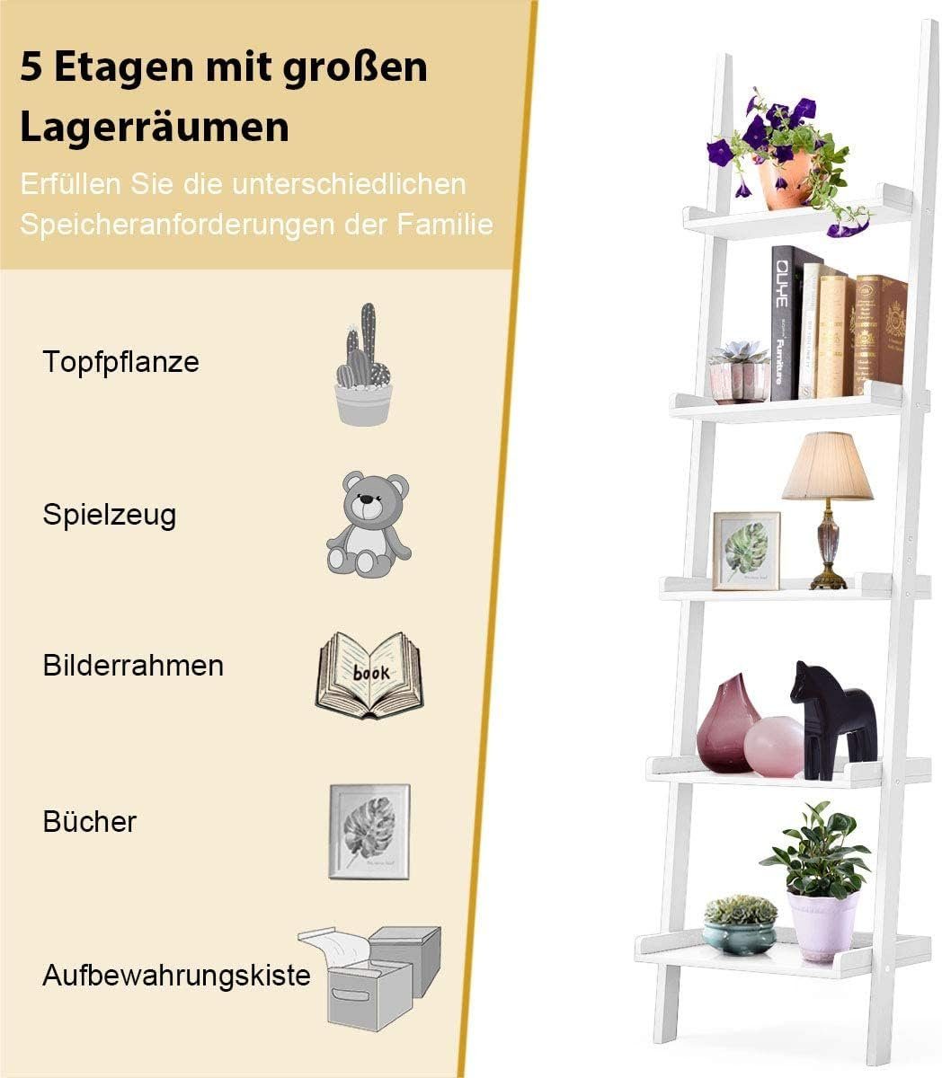 KOMFOTTEU Leiterregal Standregal, mit 5 Ablagen (Weiß) günstig online kaufen