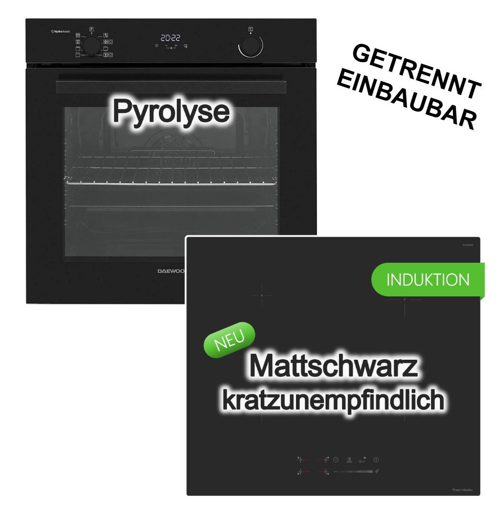 Daewoo Backofen-Set Daewoo Backofen Pyrolyse+ keenberk Induktionskochfeld Matt Booster, Pyrolyse-Selbstreinigung