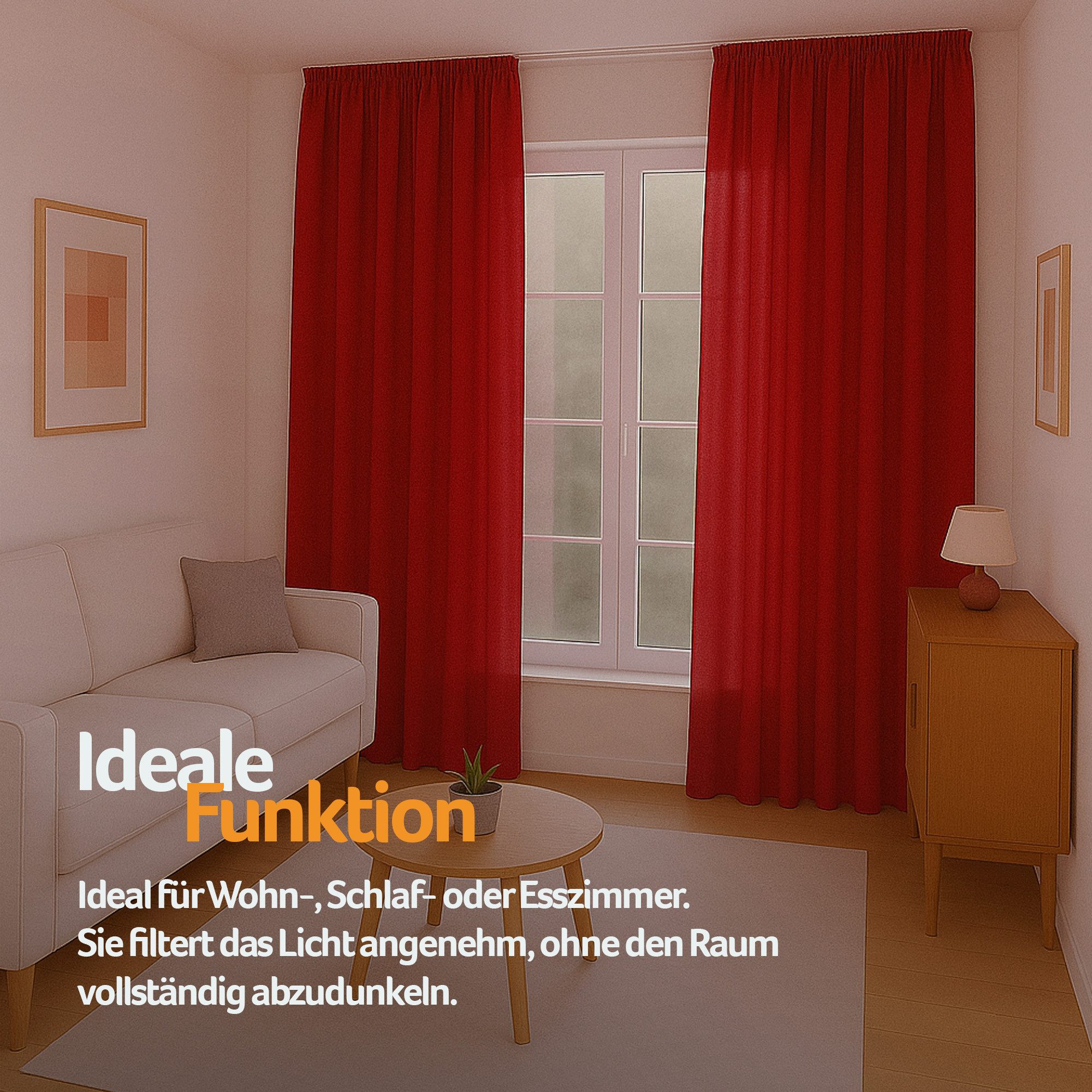 Bestlivings Gardine "Ellen" mit Universalband (2 St), Kräuselband, blickdicht, in moderner Satin-Optik, einfarbig, modern, waschbar bei 30°C – Bild 4 von 5
