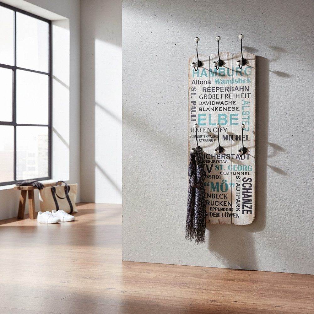 Melko Wandgarderobe Hakenleiste Garderobenpaneel Wandhaken Holz Weiß Blau 100cm Flur (Stück, 1 St., Garderobenwand), Unkomplizierte Befestigung an der Wand