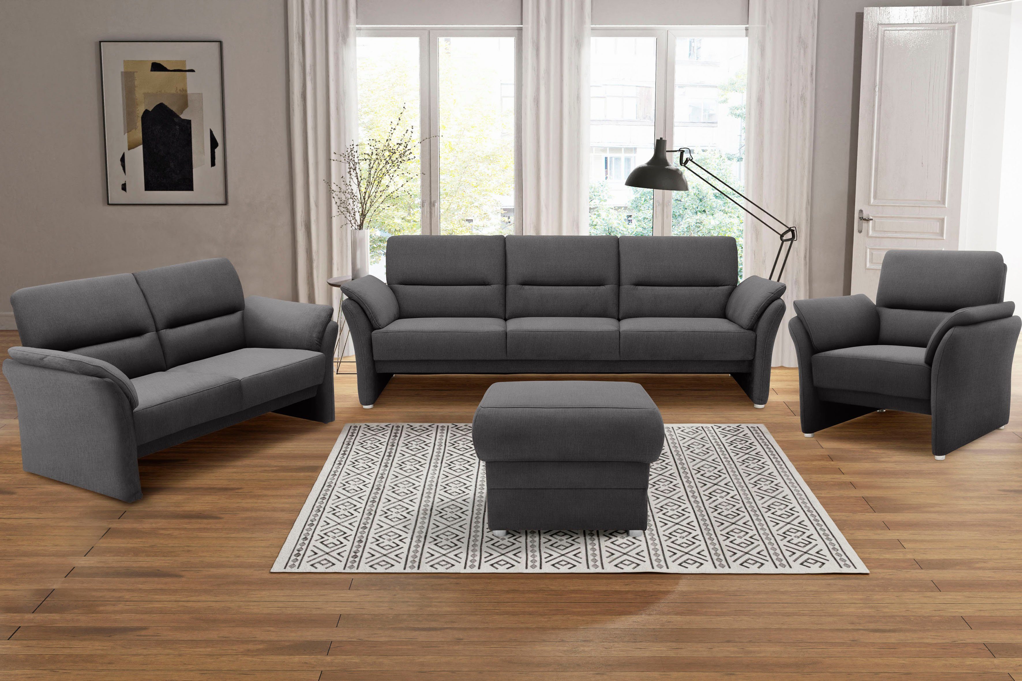 DOMO collection 2-Sitzer Pina, schmale Armlehnen, mit Federkern, kompakt & elegant, Hoher Sitzkomfort, Luxus-Microfaser weich, anthrazit, Breite 159 cm