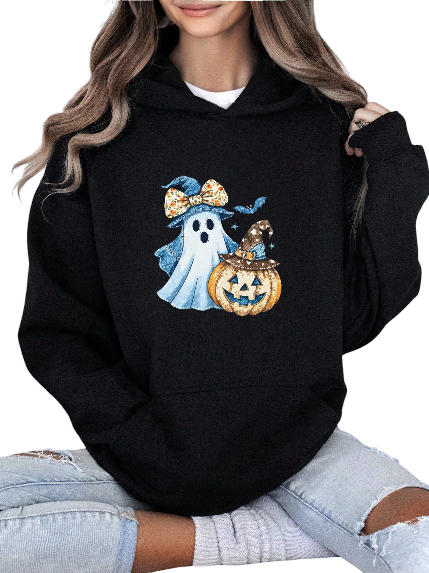 PYLIKE Fleecepullover Damen Halloween Print Hoodie günstig online kaufen