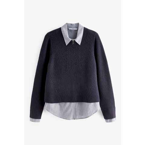 Next 2-in-1-Pullover Pullover mit Blusendetail und Reißverschluss (1-tlg)