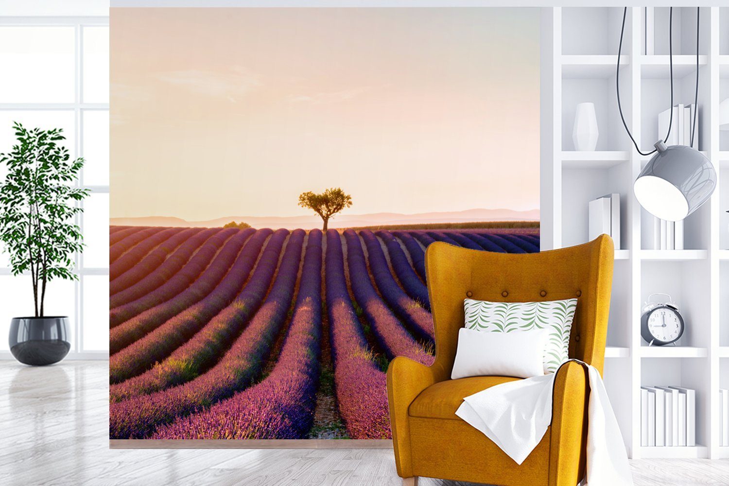 (5 für Valensole, MuchoWow eines Wandtapete in St), oder Fototapete Lavendelfeldes Frankreich, Matt, Schlafzimmer, bedruckt, Vinyl Bild Wohnzimmer Tapete violetten