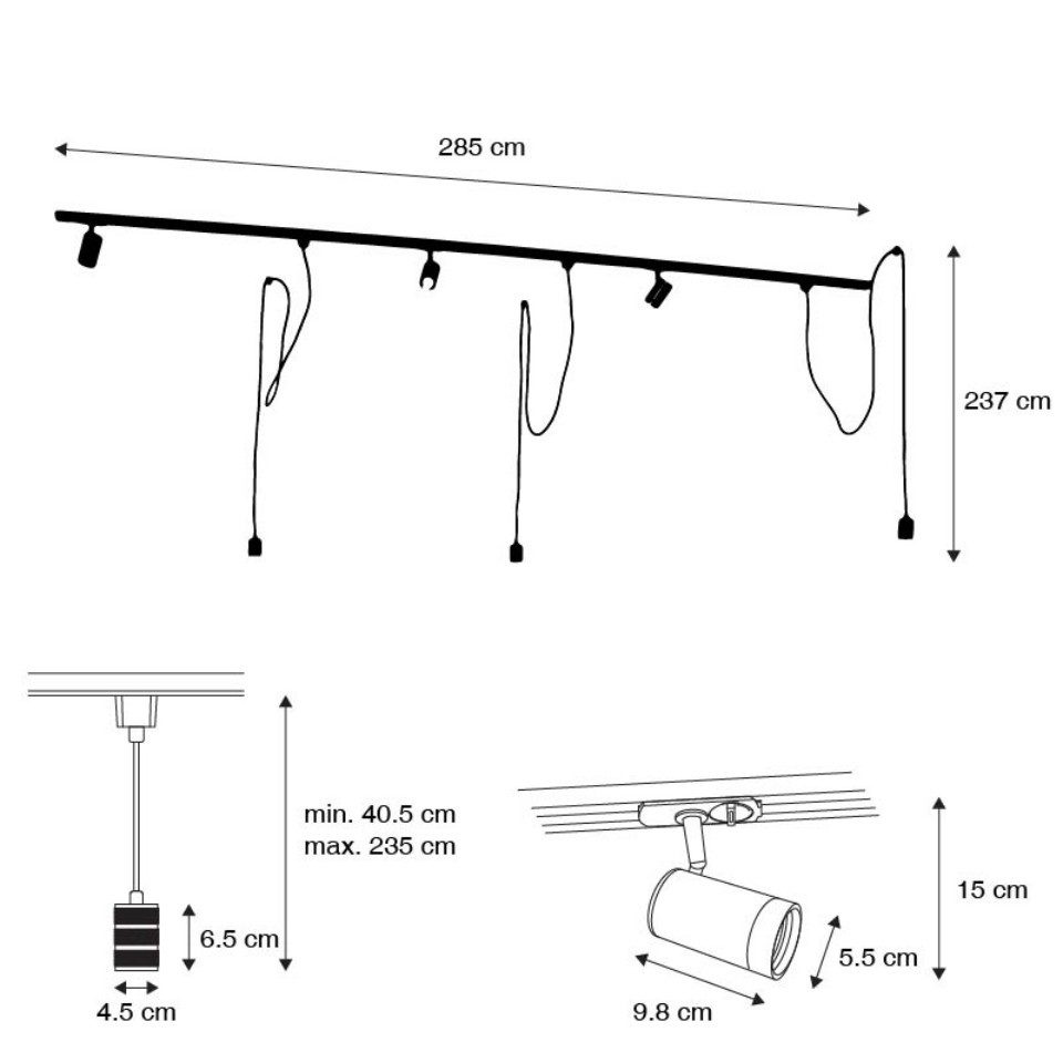 Qazqa Schienensystem-Sets Iconic cavalux jeana, ohne Leuchtmittel, Warmweiß, QAZQA Schienen­leuchte, e27, Schwarz, Aluminium, Modern
