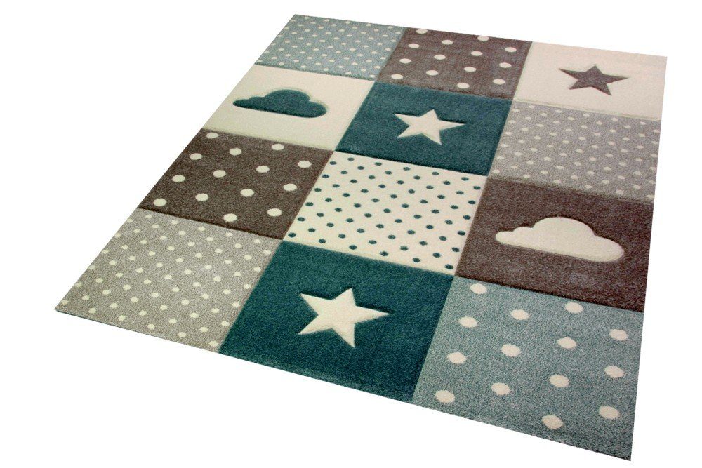 Carpetia Kinderteppich Kinderteppich Babyteppich Junge Stern Wolke in blau hellblau türkis, rund, Höhe: 13 mm