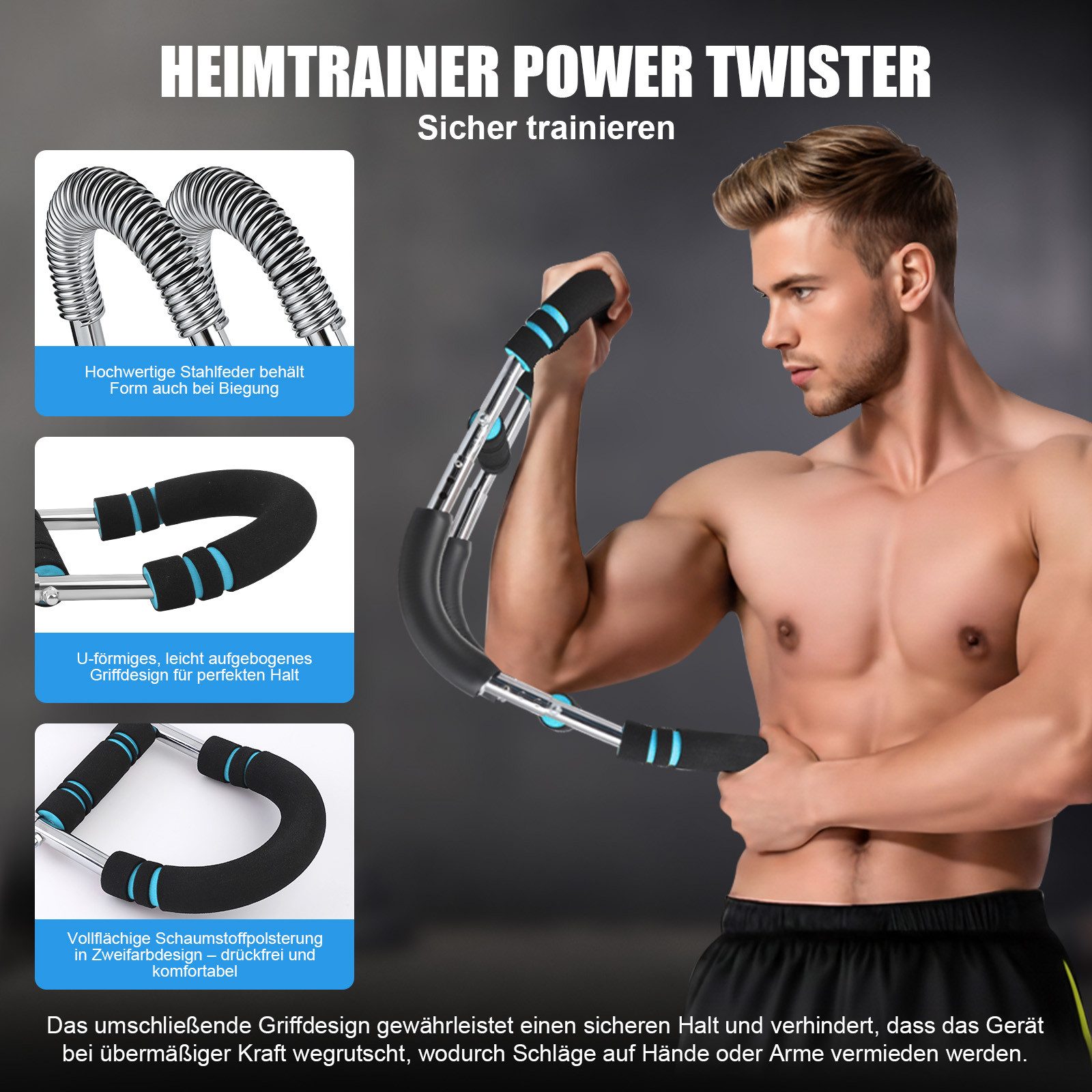 JOYOLEDER Multitrainer Twister Armtrainer Biegehantel, Verstellbares Brust Trainingsgerät &, (Muscle fit Gerät (30-50 kg / 70-110 lb), Tragbarer Power Twister, mit abnehmbarem Design, Trainingsgeräte für Zuhause, Büro & Reise)