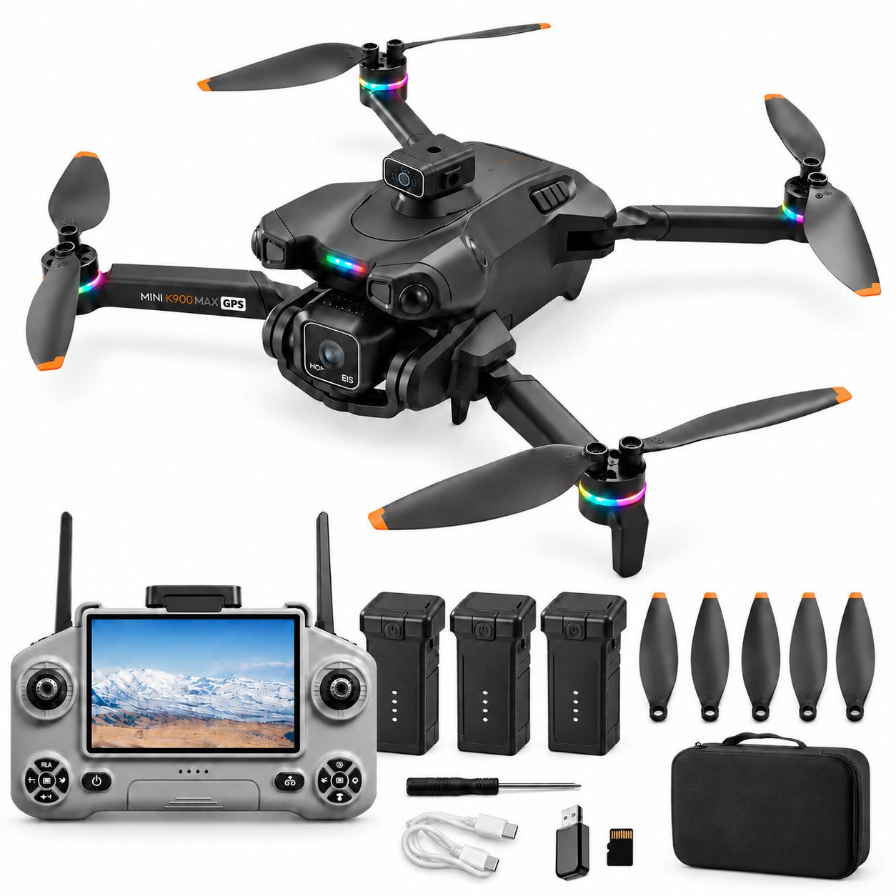 Goldstern-Tech RC-Quadrocopter (GPS Kameradrohne, 3 Akkus, bis zu 90 Min. Flugzeit, GPS, Return-to-Home), verstellbare Kamera, Personenverfolgung, Hinderniserkennung