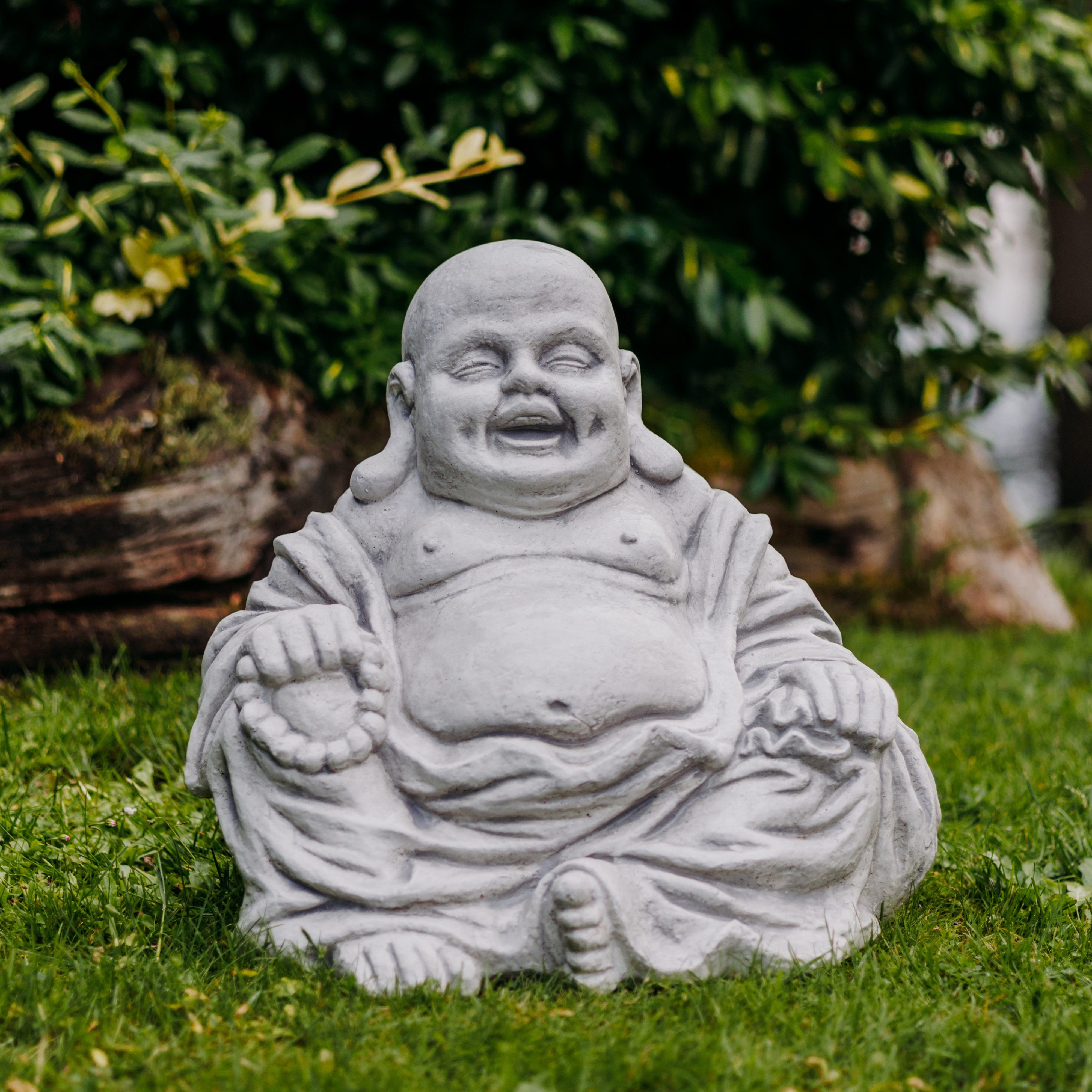 gartendekoparadies.de Gartenfigur Chinesischer Glück Buddha, Steinfigur, H. 43 cm, 53 kg, Frostsicher
