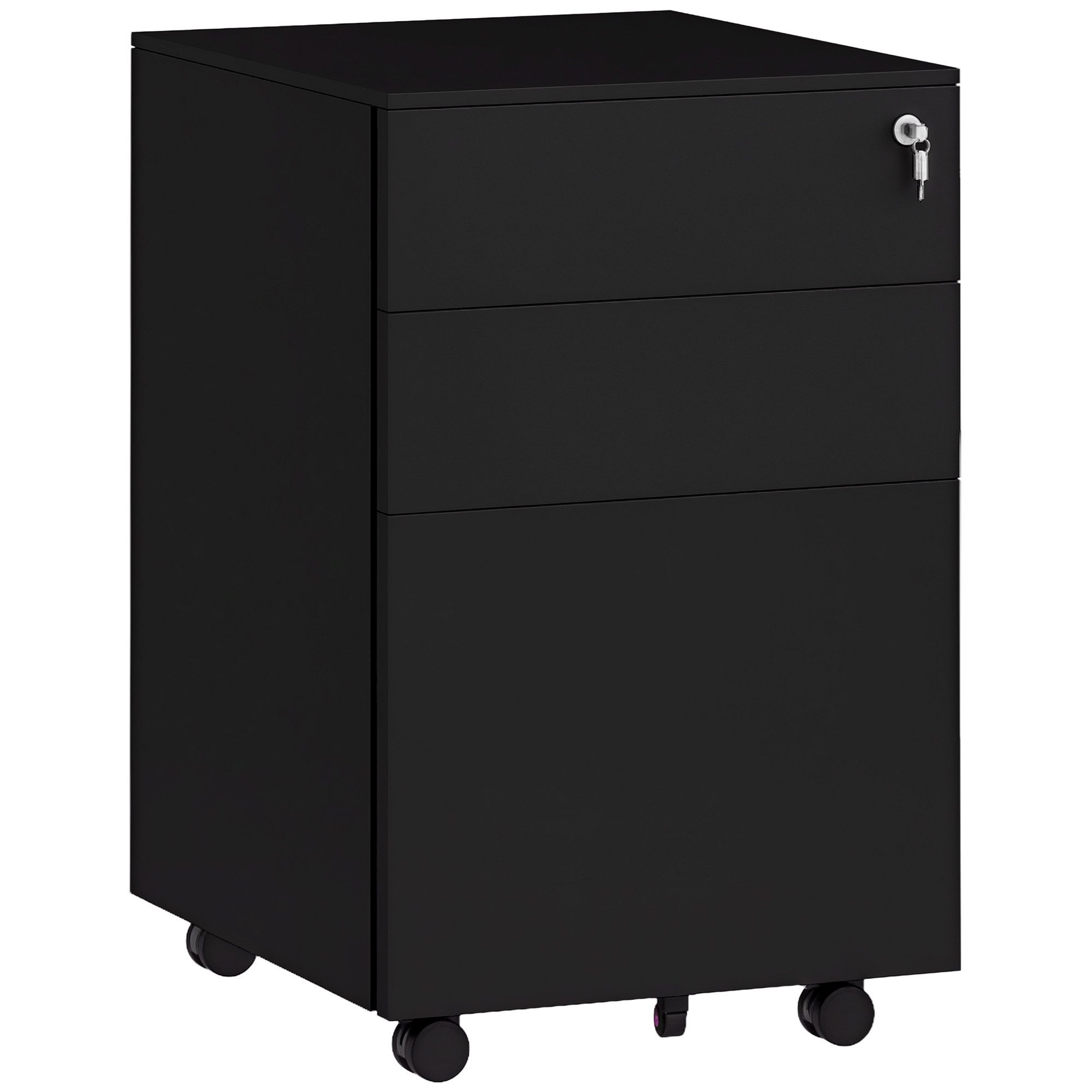 Vinsetto Rollcontainer Aktenschrank mit 3 Schubladen, Büroschrank mit Schloss, (Büroschrank, 1 St., Standcontainer), für A4-Format, Stahl, Schwarz, 37 x 43,5 x 60 cm