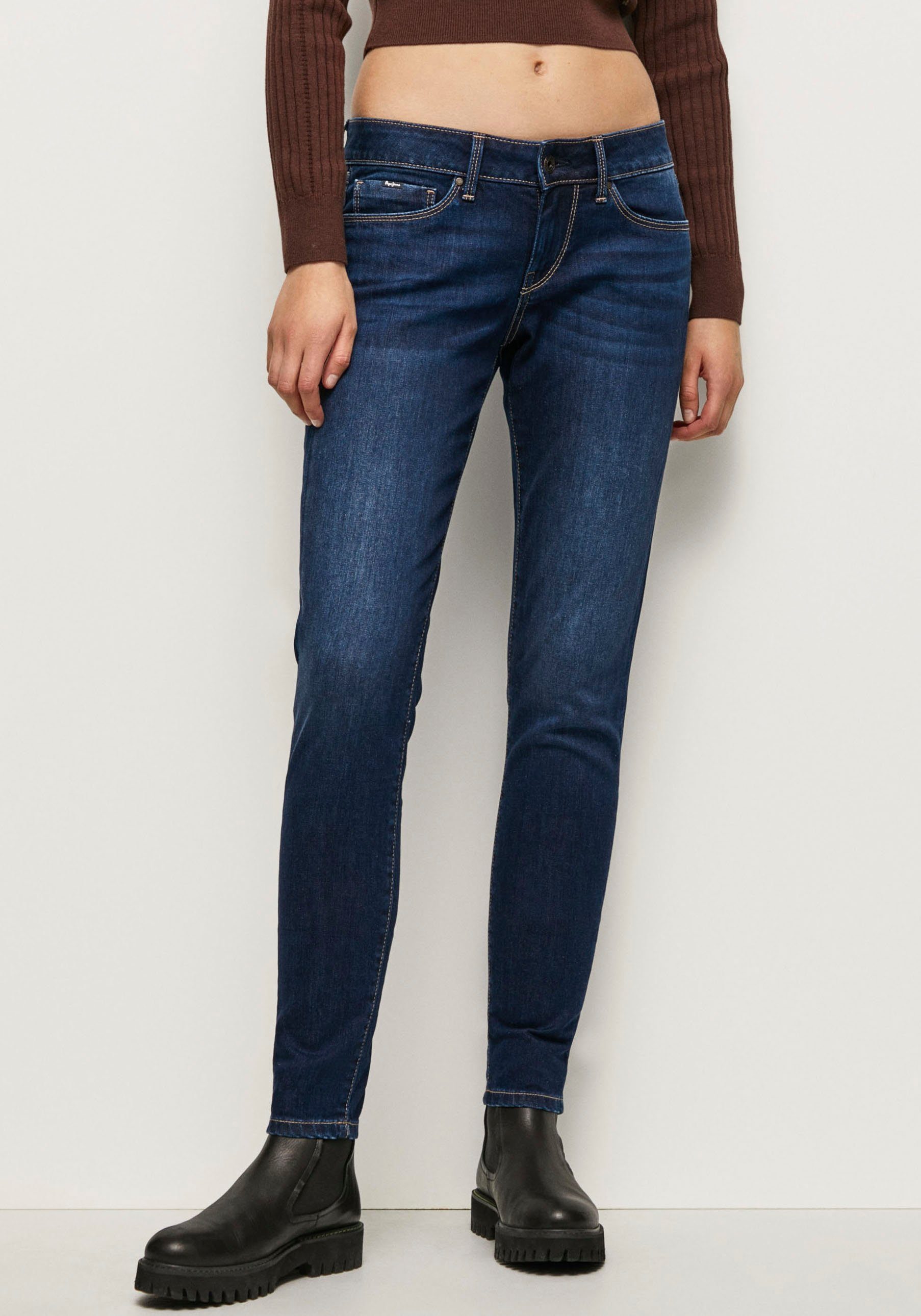 Pepe Jeans Skinny-fit-Jeans SOHO im 5-Pocket-Stil mit 1-Knopf Bund und Stretch-Anteil DARK USED