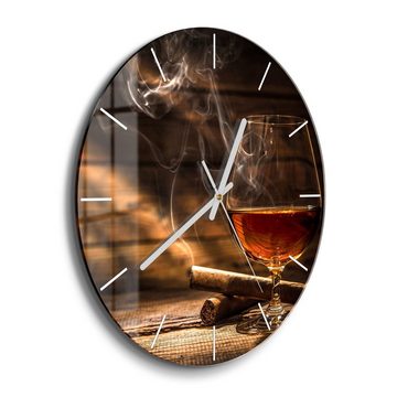 DEQORI Wanduhr 'Whiskeyglas und Zigarre' (Glas Glasuhr modern Wand Uhr Design Küchenuhr)