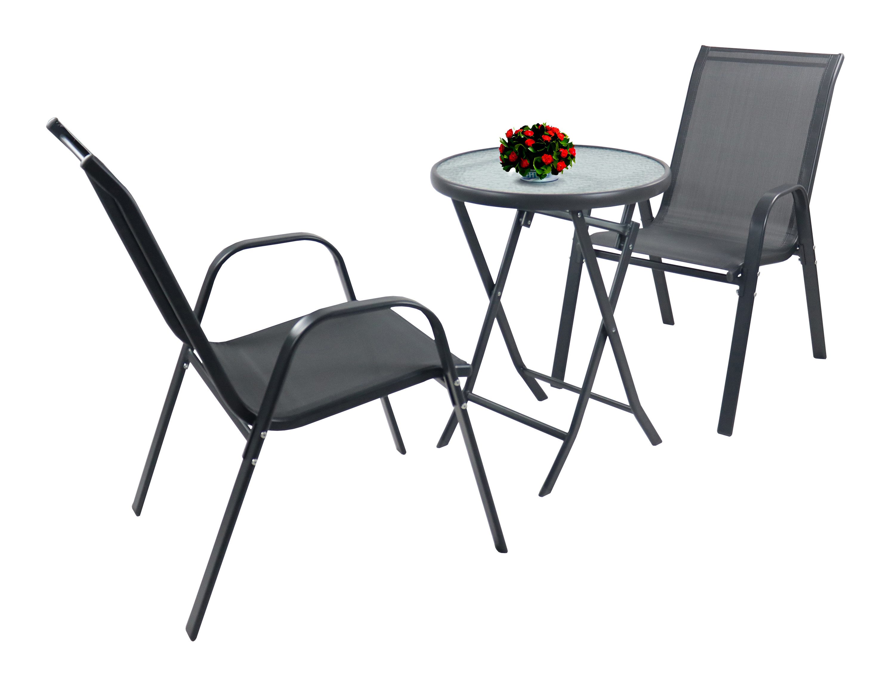 VCM Garten-Essgruppe 3tlg Balkonset Gartenmöbel Stapelstühle Set Sonlas