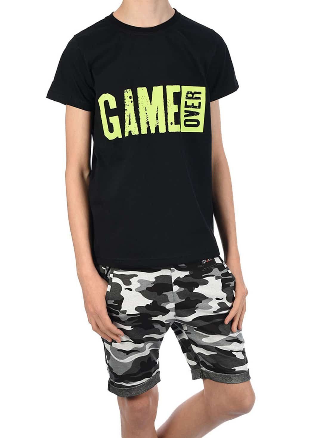 (1-tlg) Jungen Camouflage Schwarz / & BEZLIT Shorts Sommer Set T-Shirt elastischem mit Bund