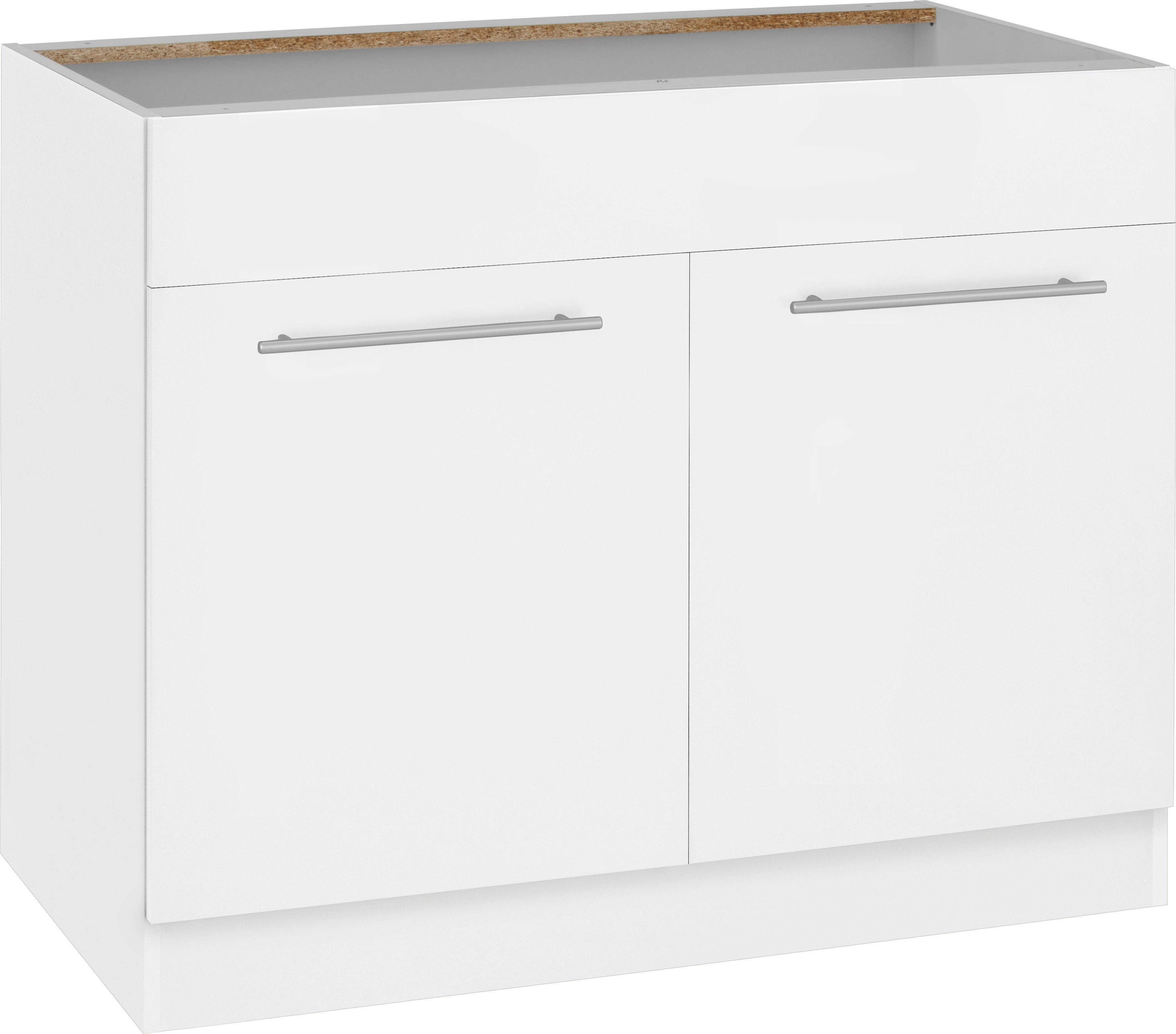 wiho Küchen Spülenschrank Unna 100 cm breit, ohne Arbeitsplatte weiß/weiß | Weiß