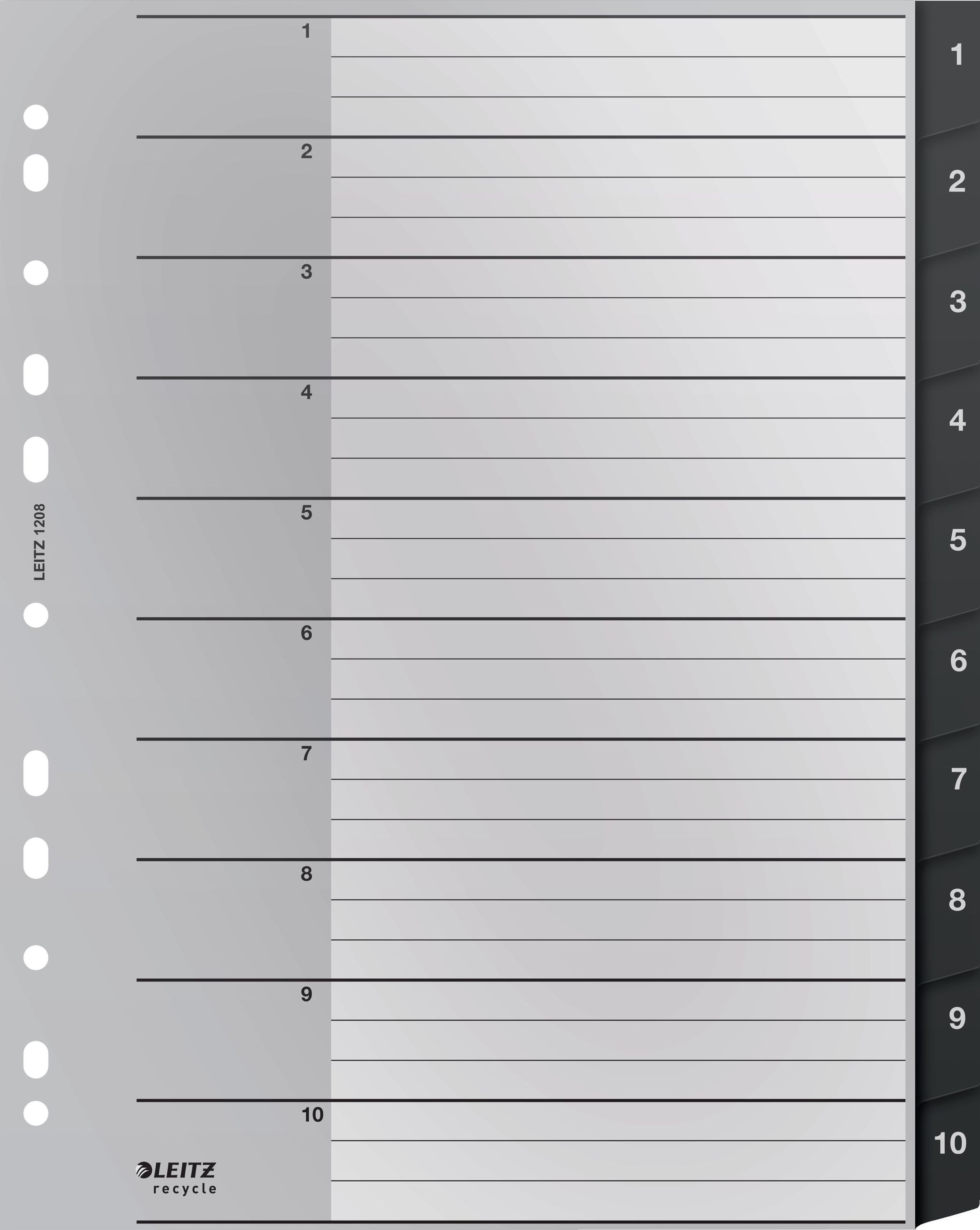 LEITZ Aktenordner Plastikregister Recycle 1-10 A4 Maxi PP 10 Blatt schwarz Packung mit 1