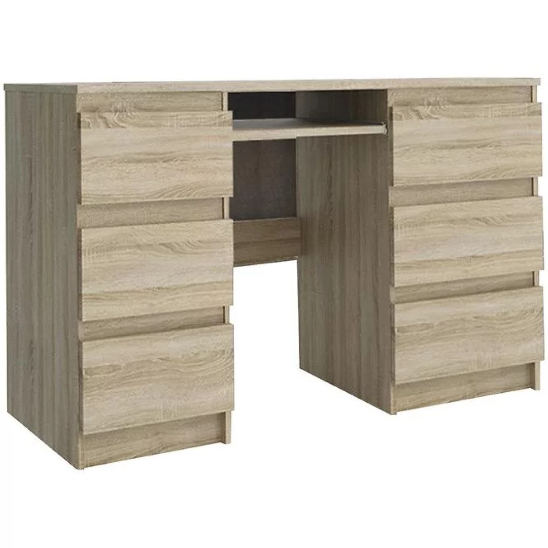 Masseno Schreibtisch VALERIO 130 x 75 cm mit 6 Schubladen Eiche Sonoma