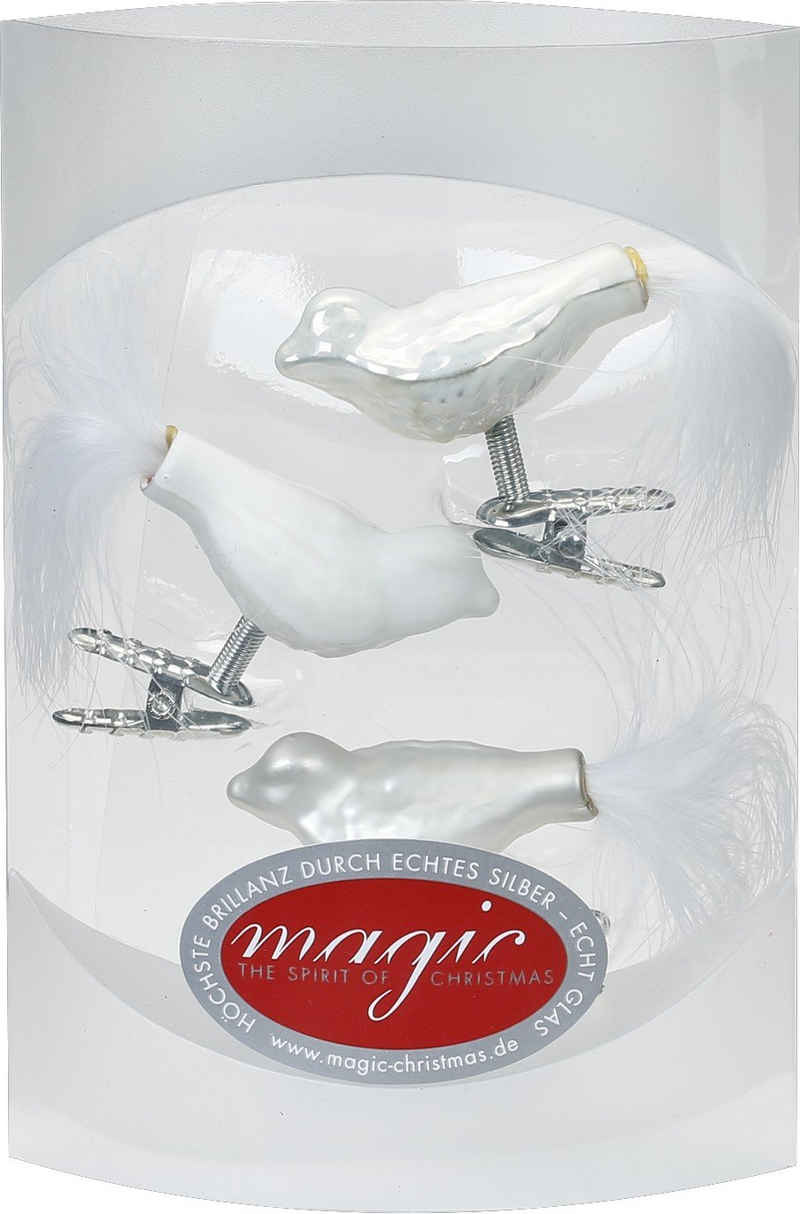 MAGIC by Inge Weihnachtsbaumklammer, Weihnachtsschmuck Vogel mit Federn auf Clip 4.5cm, 3 Stück